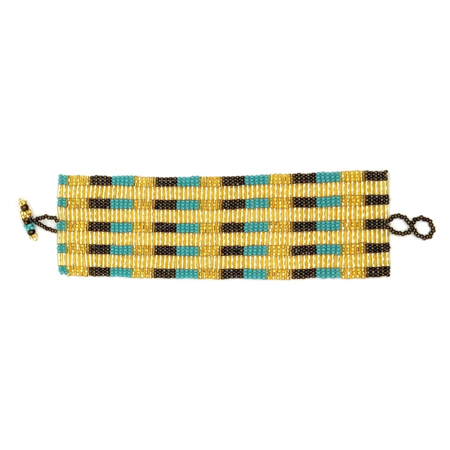 Turquoise, Bronze and Gold Margarita Beaded Bracelet - A Thread of Hope Guatemalan Fair Trade