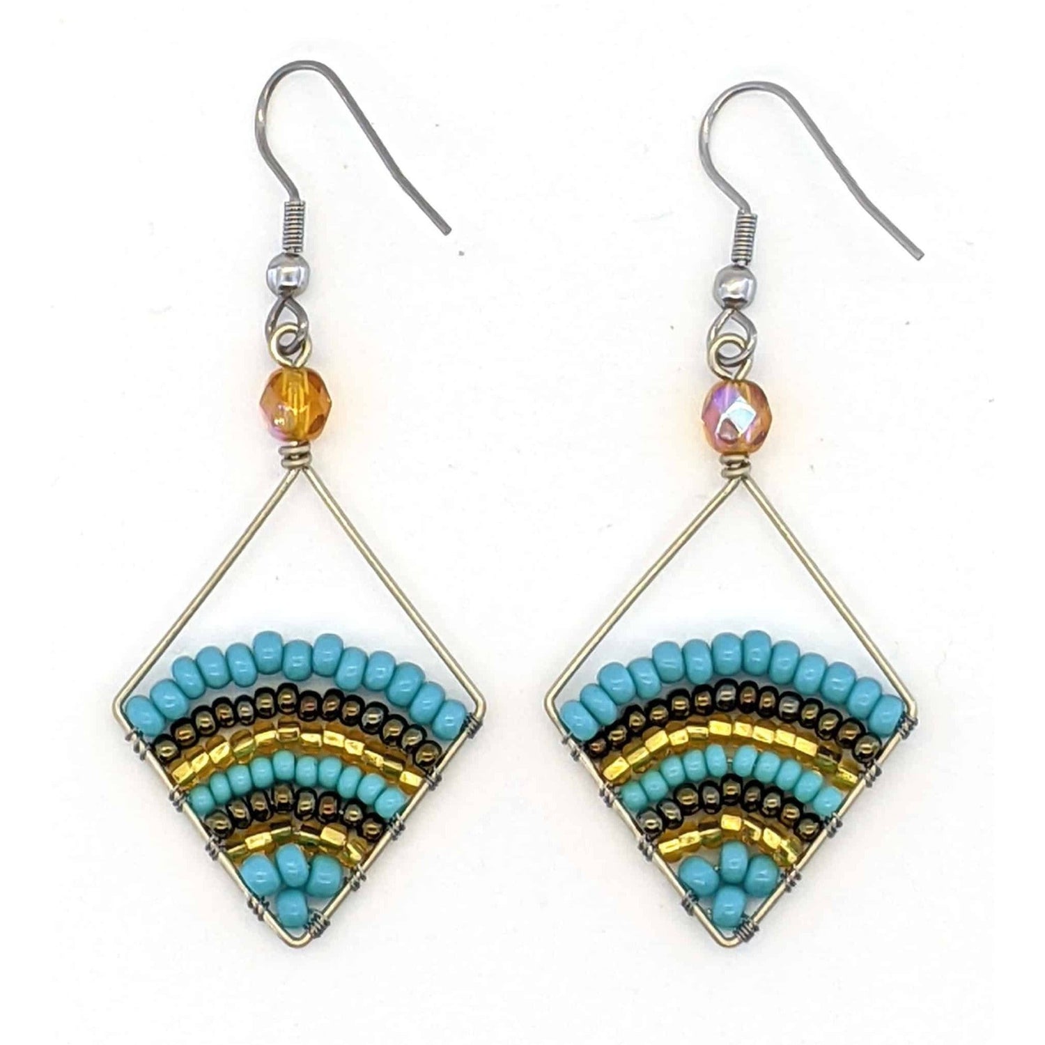 Turquoise, Bronze and Gold Miranda Beaded Earrings - A Thread of Hope Guatemalan Fair Trade