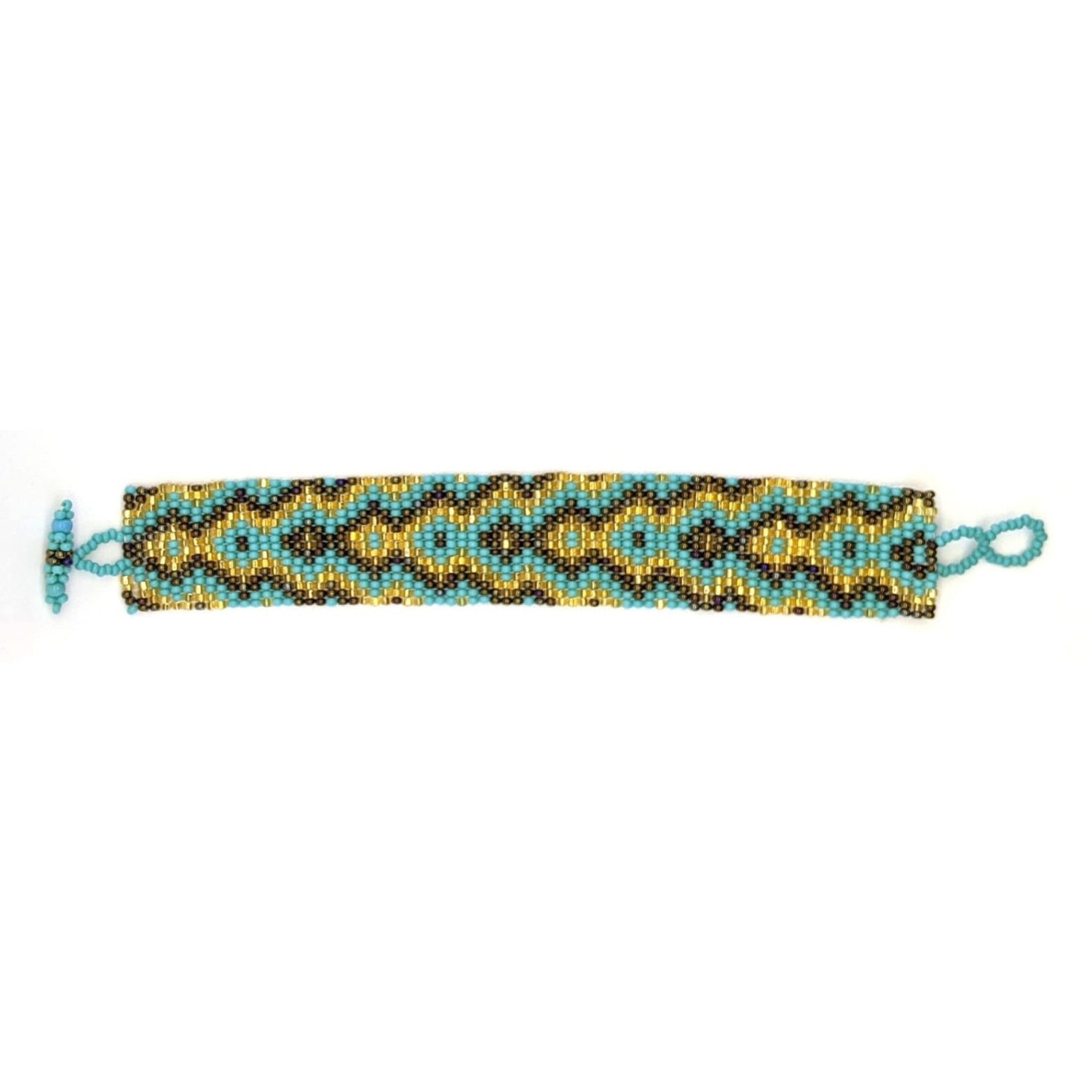 Turquoise, Bronze and Gold Pine Trees Beaded Bracelet - A Thread of Hope Guatemalan Fair Trade