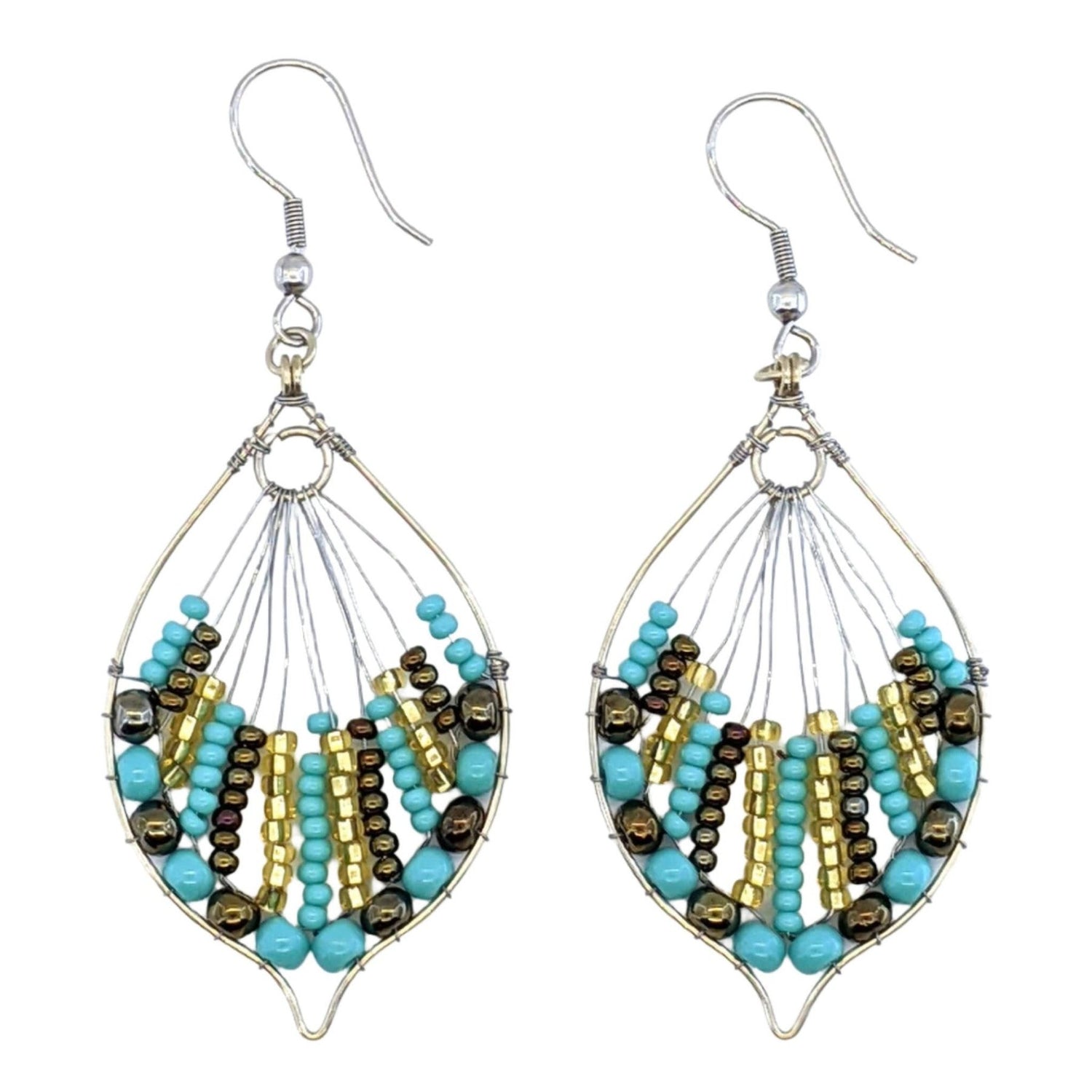 Turquoise, Bronze and Gold Rosalia Beaded Earrings - A Thread of Hope Guatemalan Fair Trade