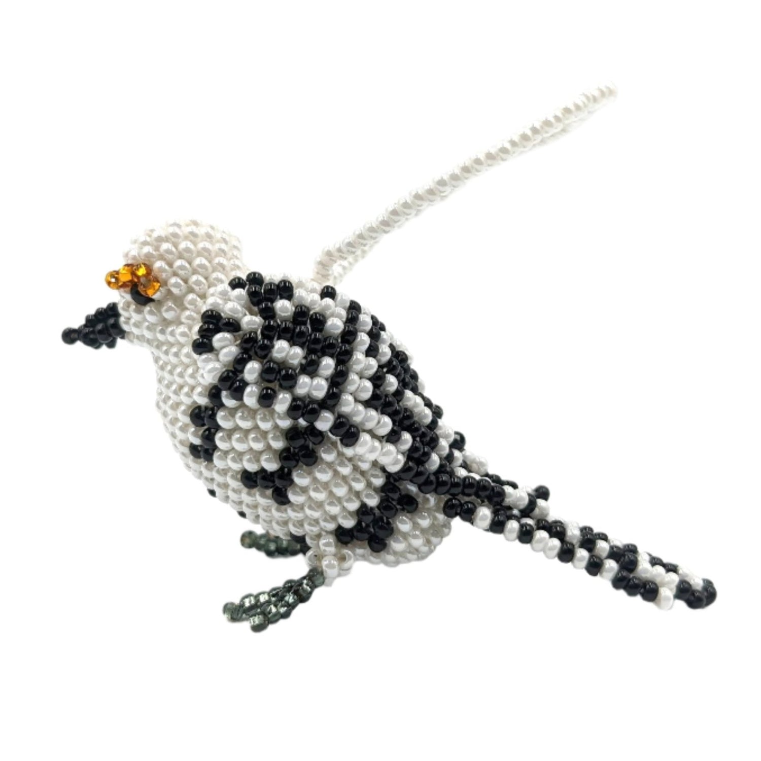 White and Black Beaded Bird Ornament - A Thread of Hope Guatemalan Fair Trade