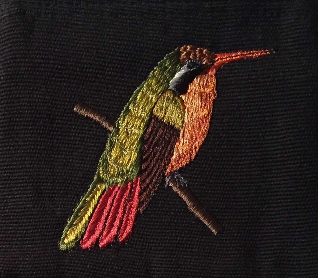 Xanthus' Hummingbird Thread Painted Cotton Coin Purse