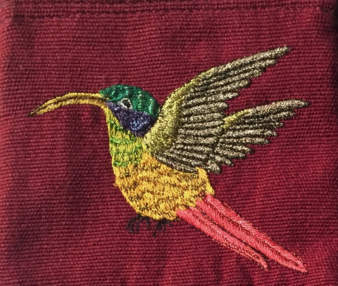 Hummingbird Thread Painted Cotton Coin Purse
