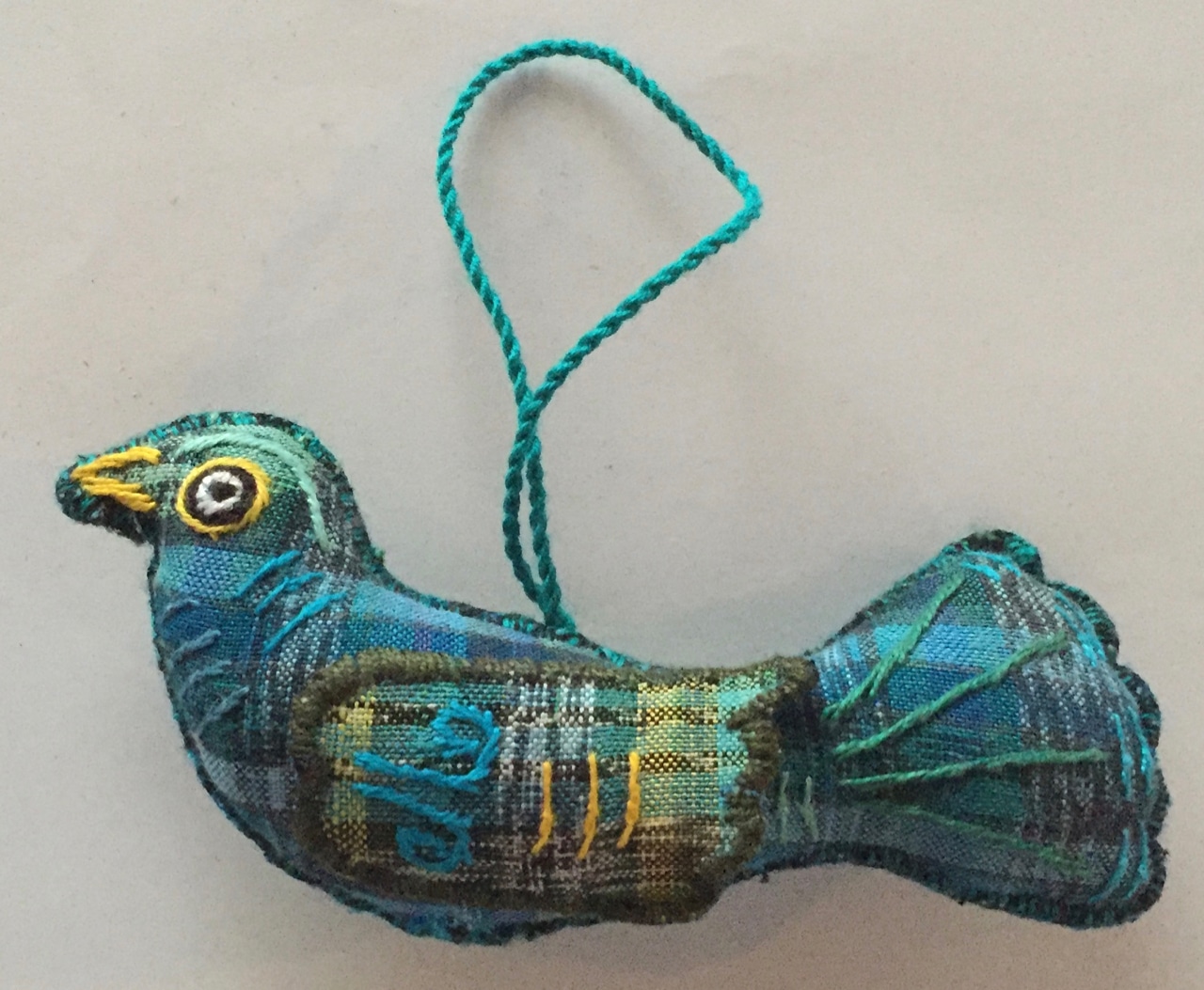 Bird Ornament - Felt and Repurposed Traditional Fabric