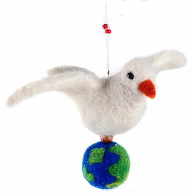 Felted Wool Peace Dove with the World Ornament
