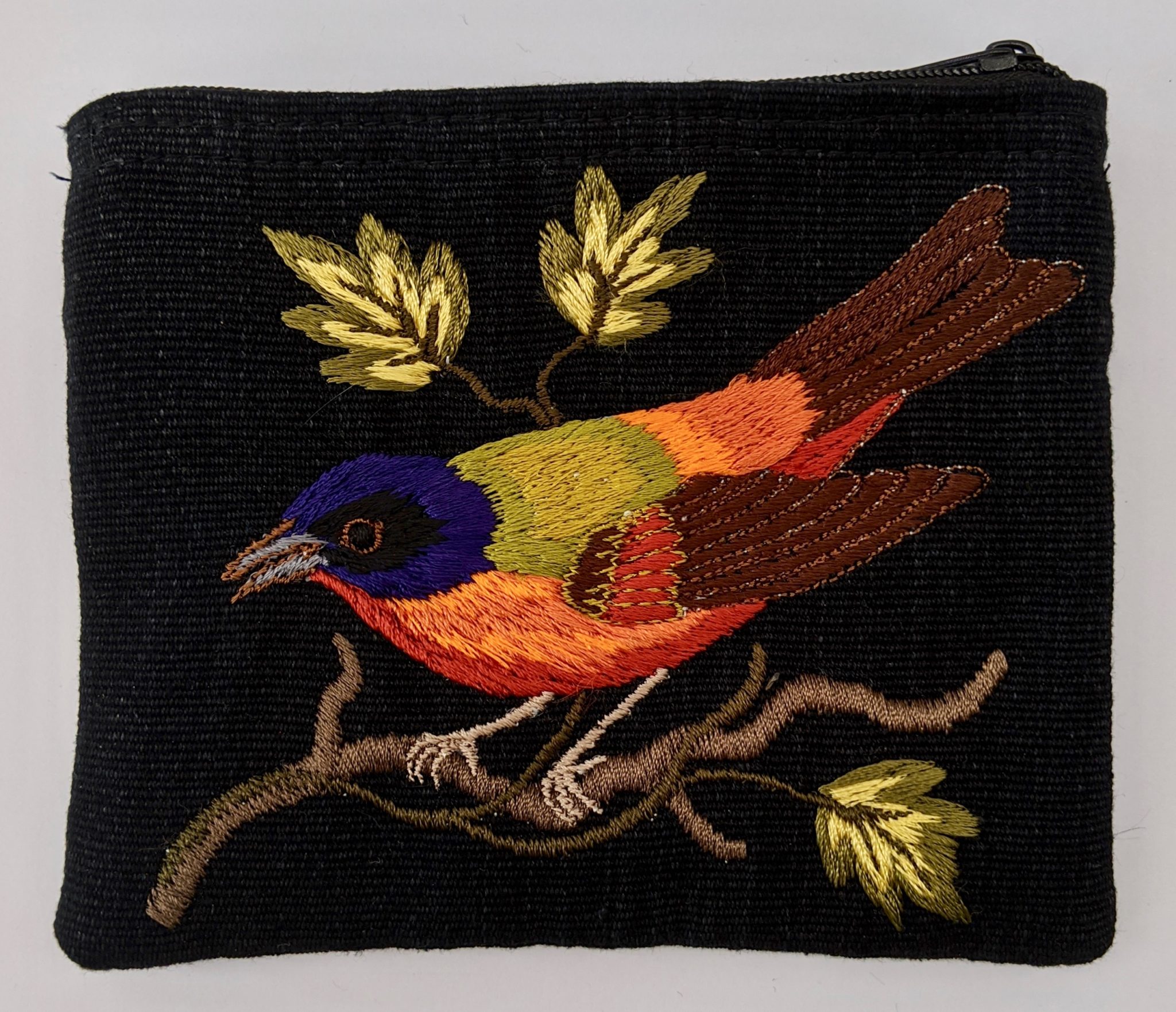 Painted Bunting Thread Painted Cotton Coin Purse