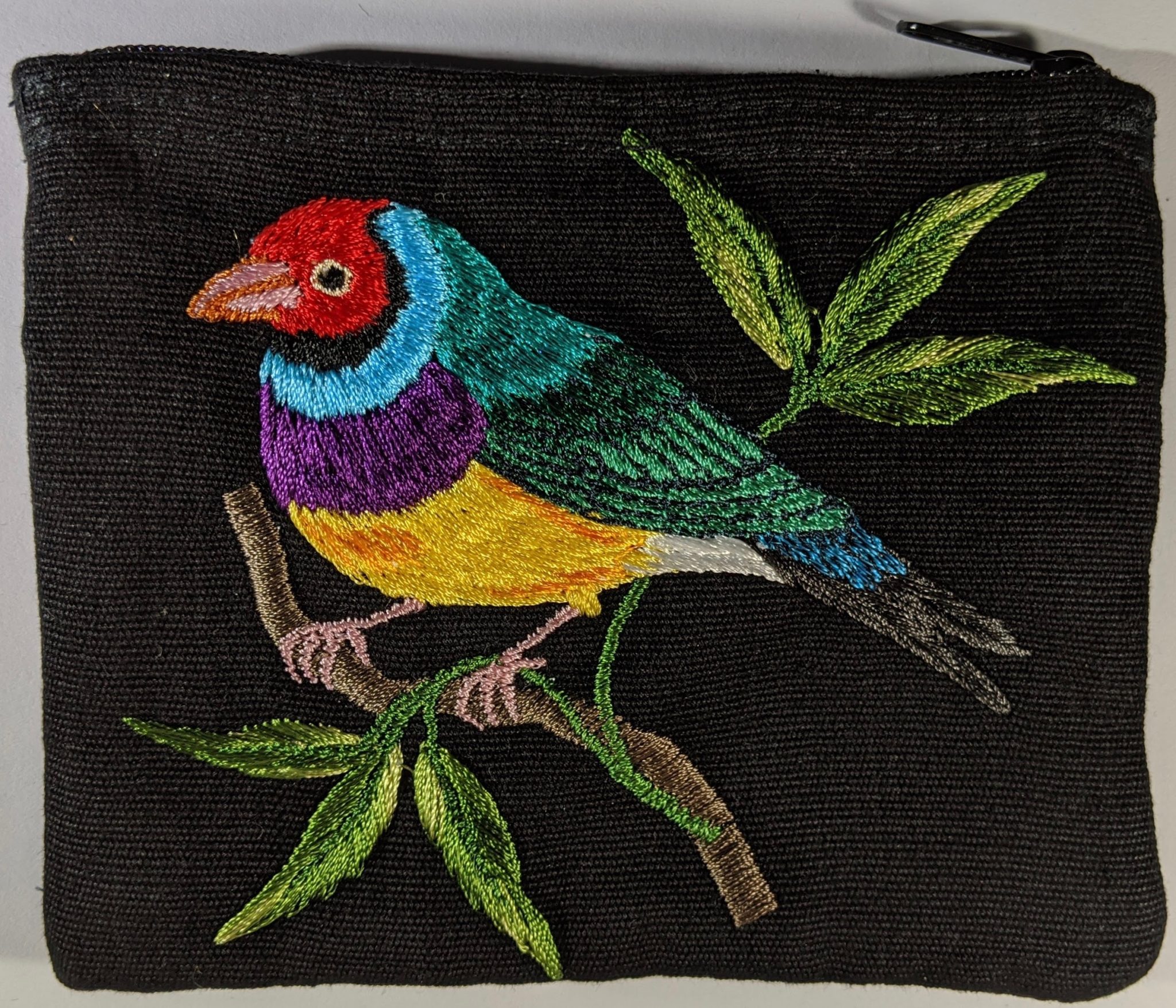 Gouldian Finch Thread Painted Cotton Coin Purse
