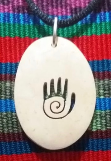Hamsa - Heart Chakra - Reiki Heart - Hand with Spiral Coco Spirit Hand-Carved Coconut Shell Necklace