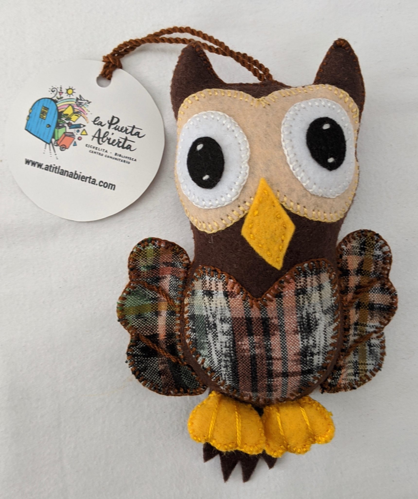 Owl Ornament - Felt and Repurposed Traditional Fabric