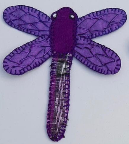 Dragonfly Patch - Felt and Repurposed Traditional Fabric