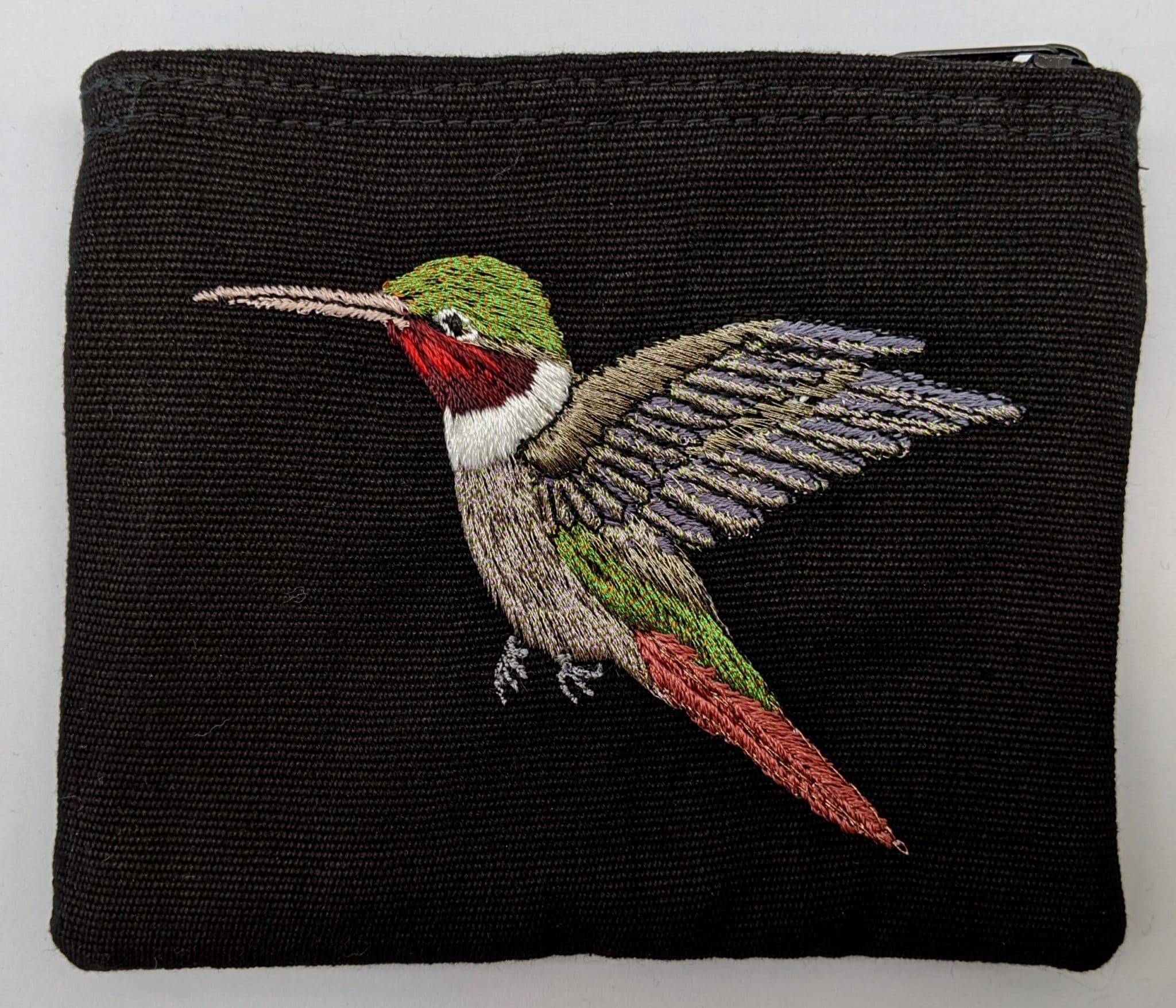 Ruby-Throated Hummingbird Thread Painted Cotton Coin Purse
