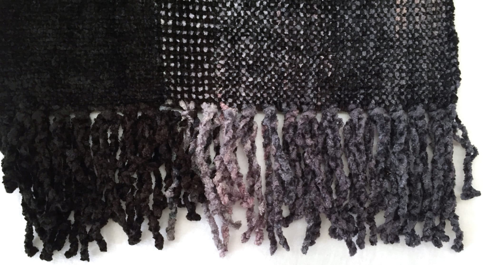 Black, Gray, and Beige Bamboo Chenille Handwoven Scarf 8 x 68