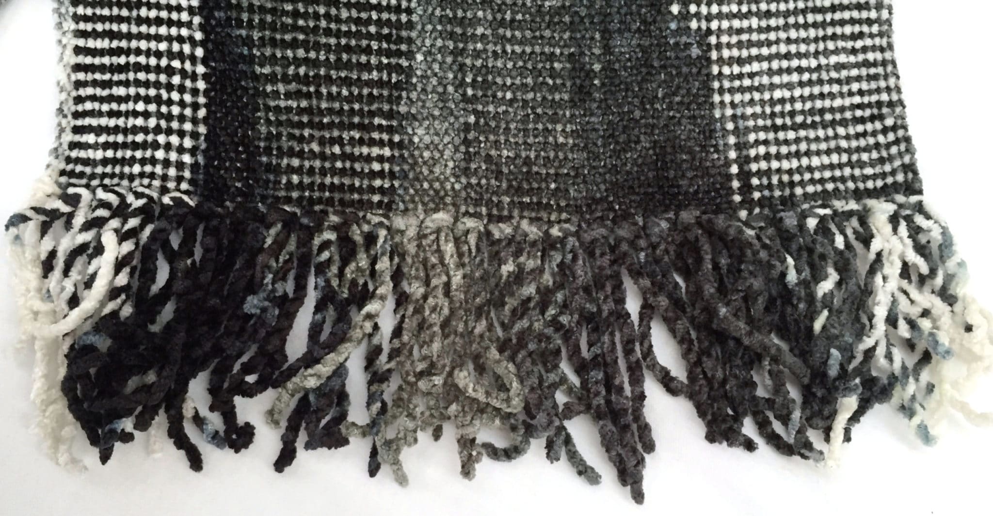 Black, White and Grays Bamboo Chenille Handwoven Scarf 8 x 68