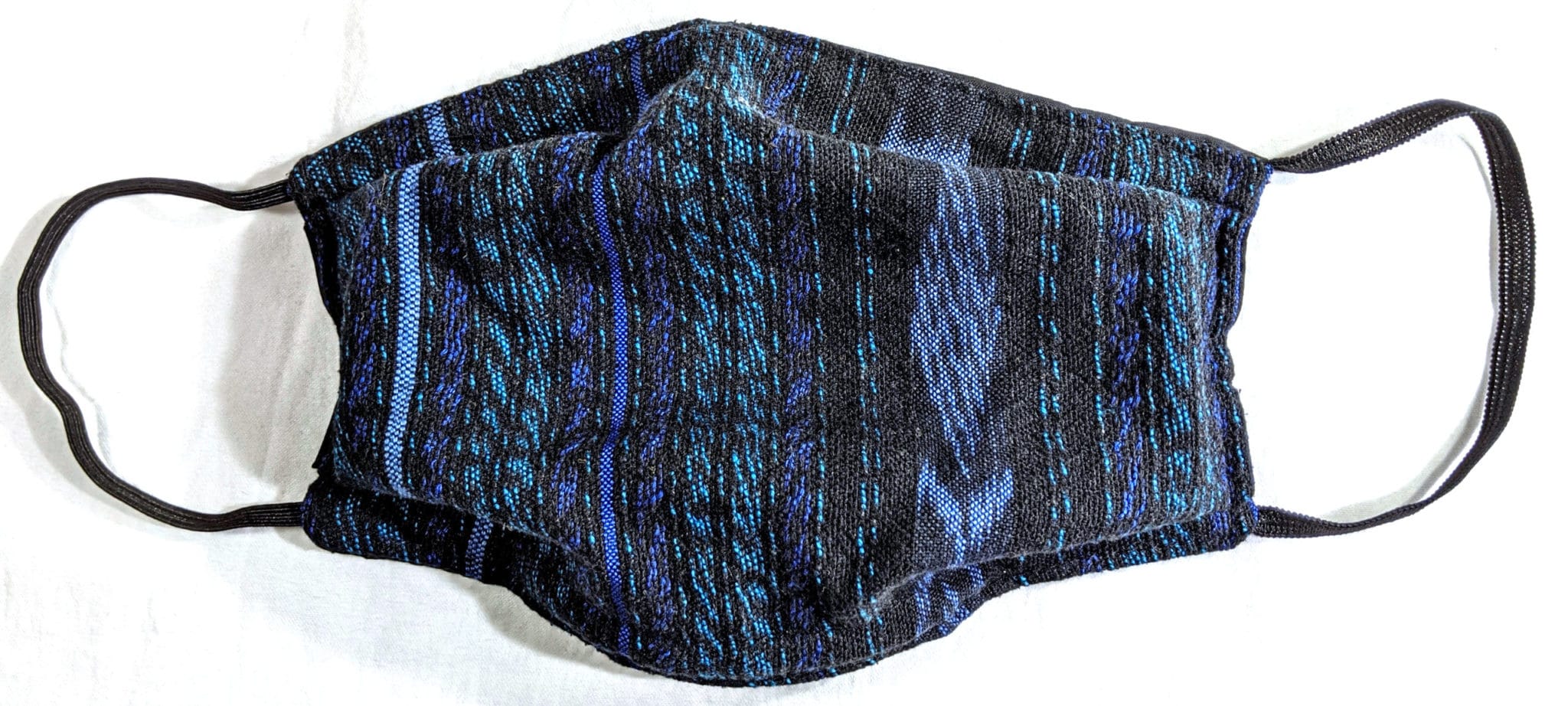 Sapphire, Emerald and Black Jaspe Handwoven Pleated Cotton Mask