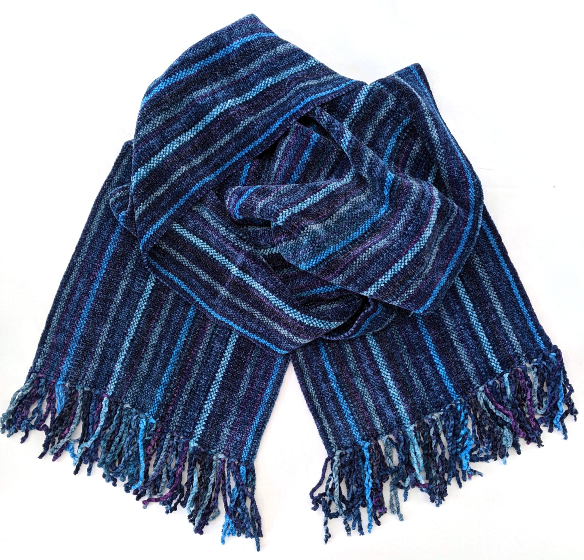 Blue Micro Stripes - Bamboo Chenille Handwoven Scarf 8 x 68