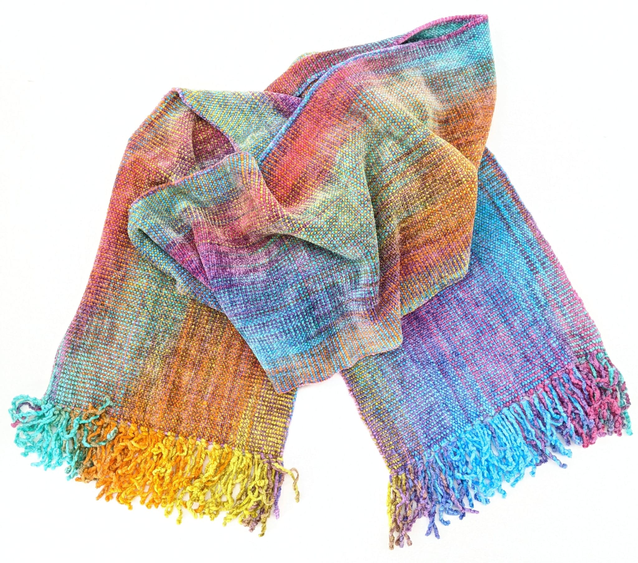 Brilliant Pastels - Bamboo Chenille Handwoven Scarf 8 x 68