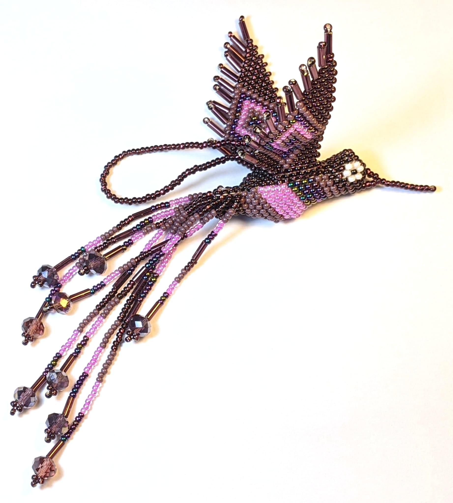 Hummingbird Beaded Ornament - Purples
