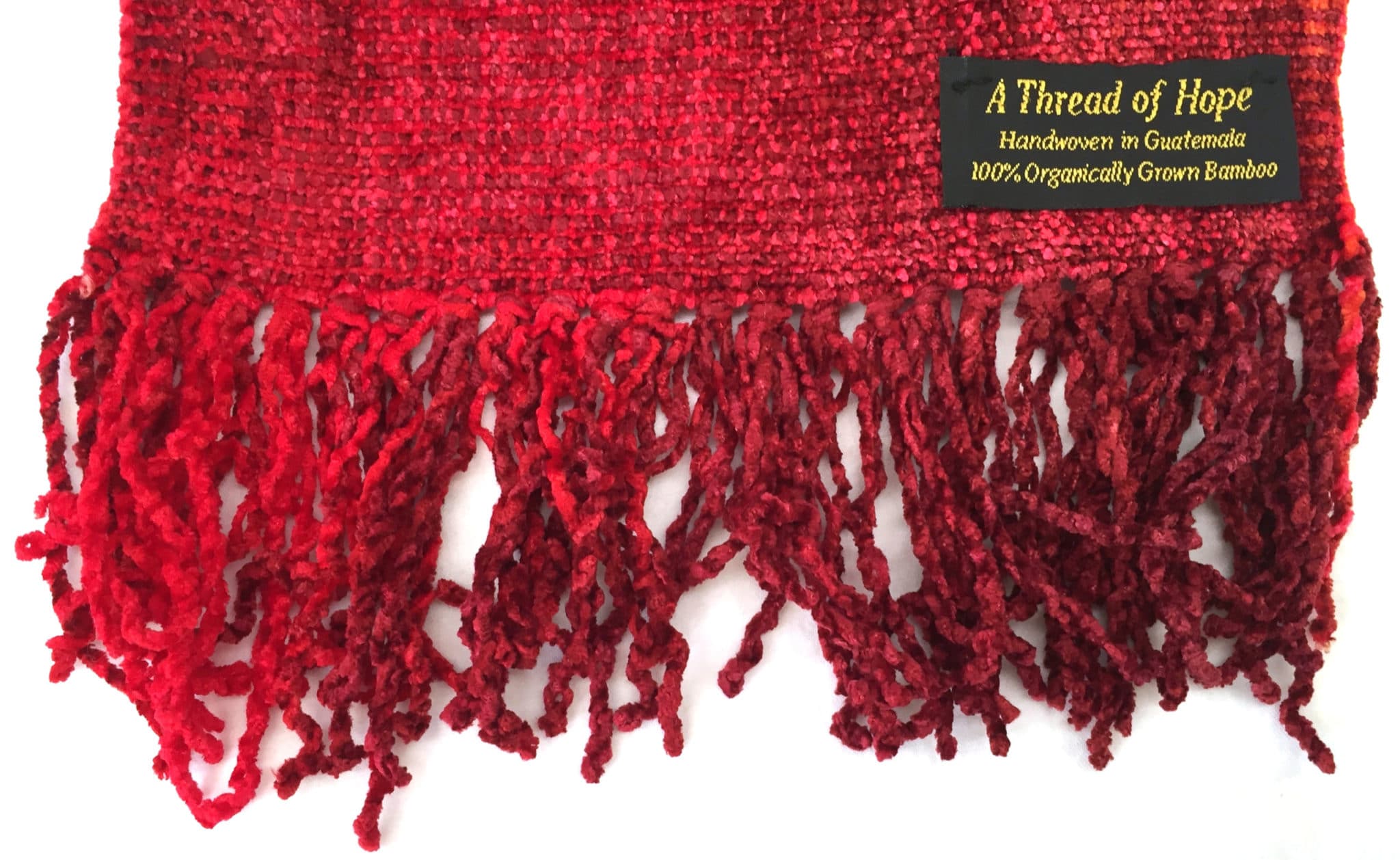 Red with Orange Bamboo Chenille Handwoven Scarf 8 x 68