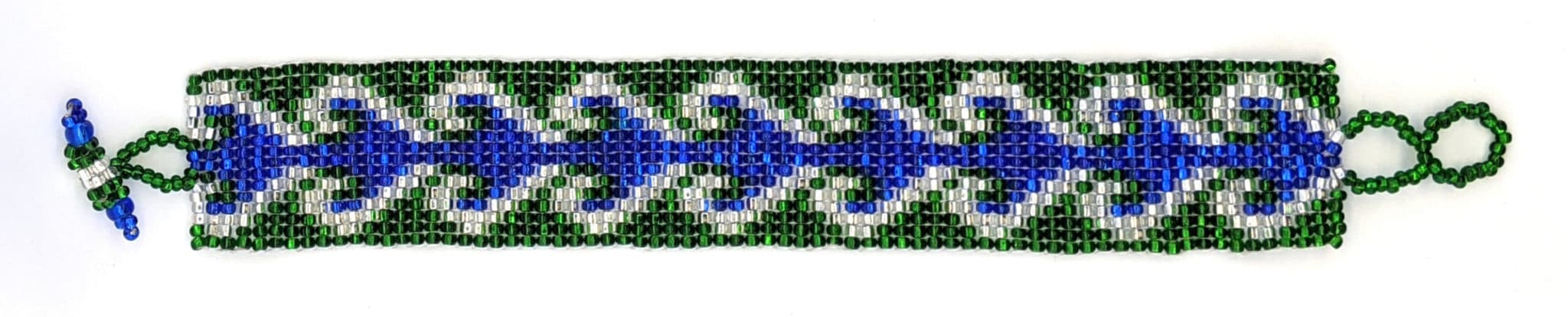 Blues, Green and White Hearts Beaded Bracelet