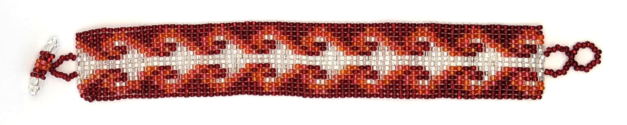 Orange, Red and White Hearts Beaded Bracelet