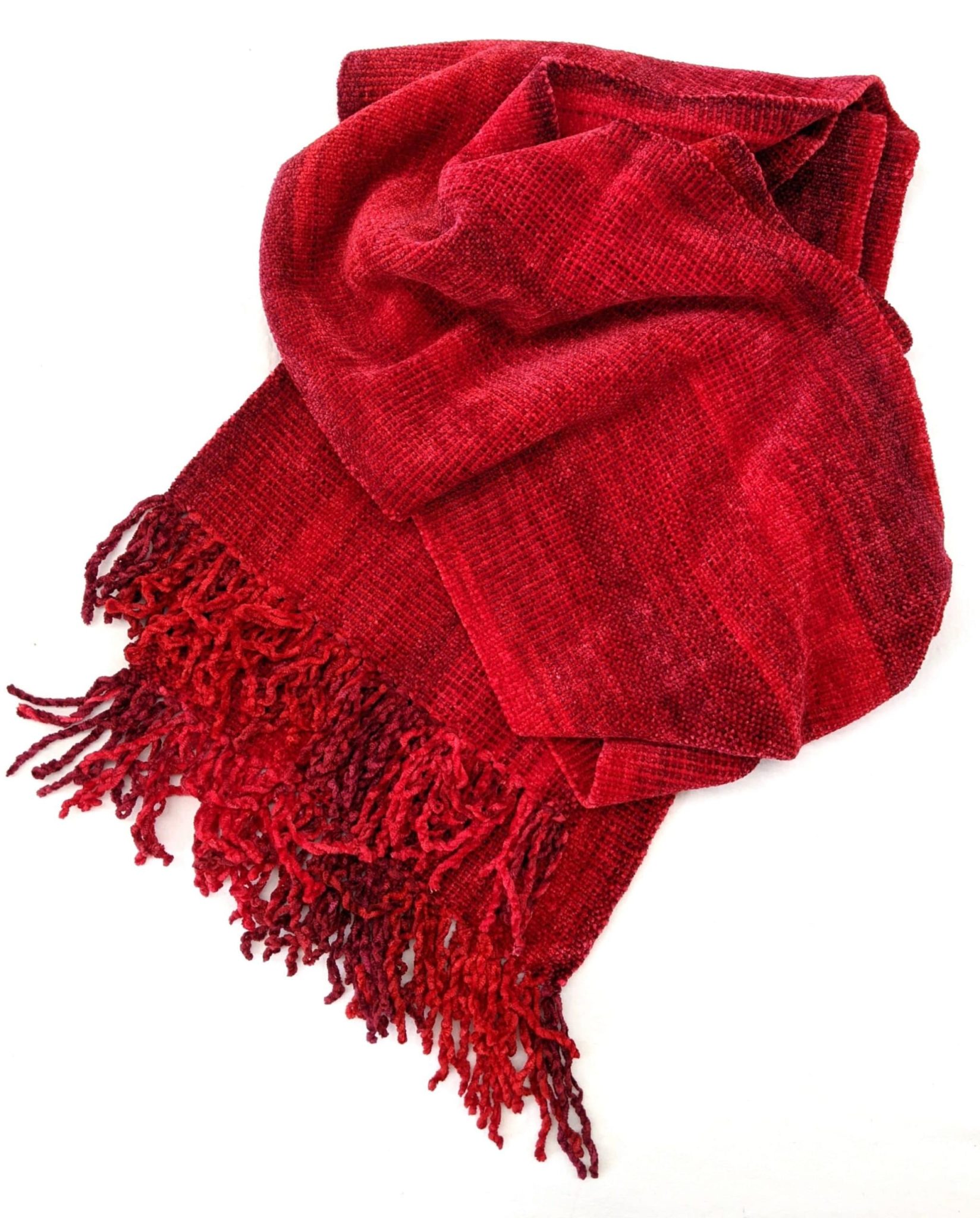 Reds (Bright!) Bamboo Chenille Handwoven Scarf 8 x 68