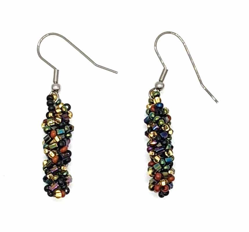 Sophisticated Autumn with Peacock Green DNA Beaded Earrings