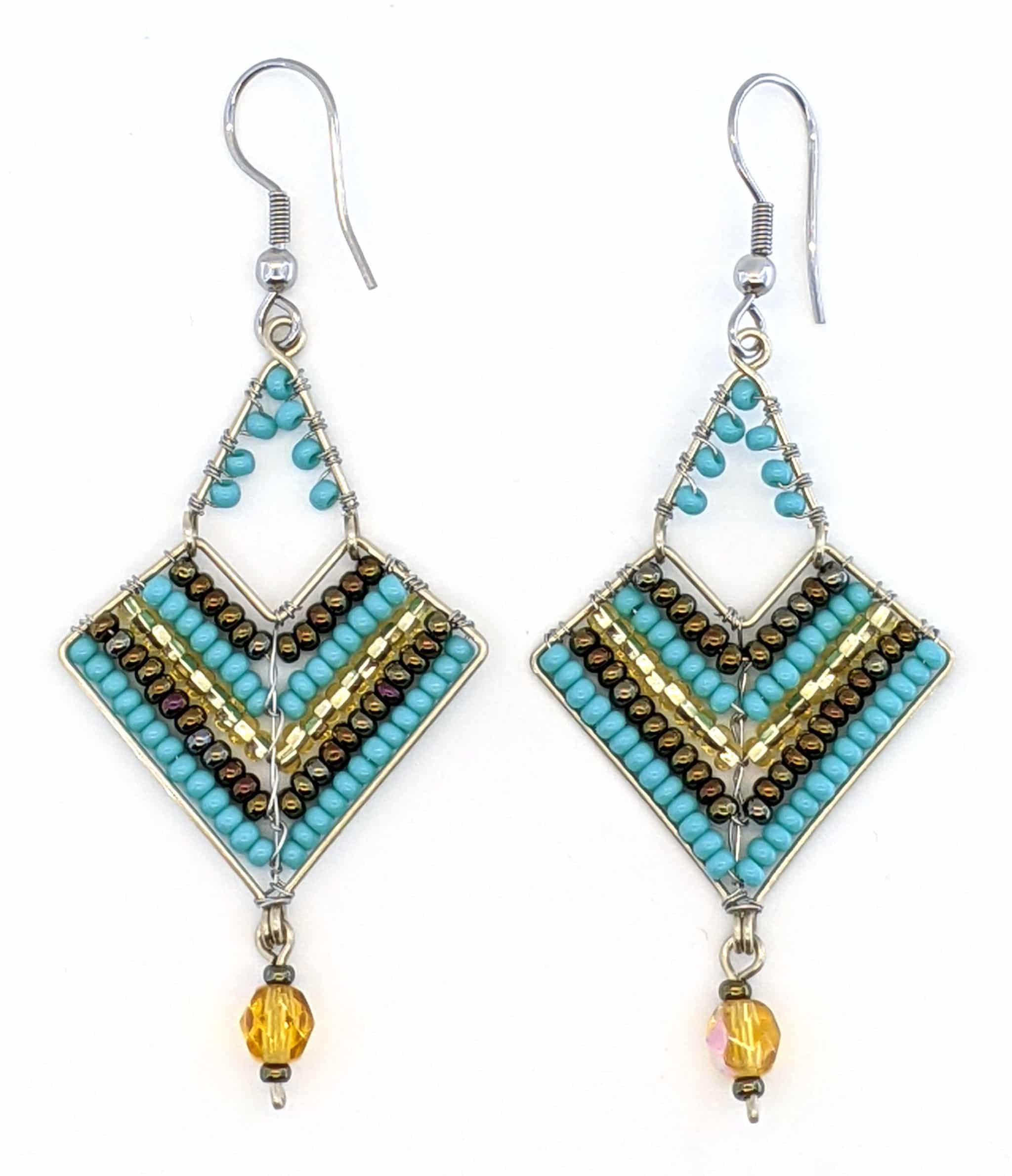 Turquoise, Bronze and Gold Chevron Earrings
