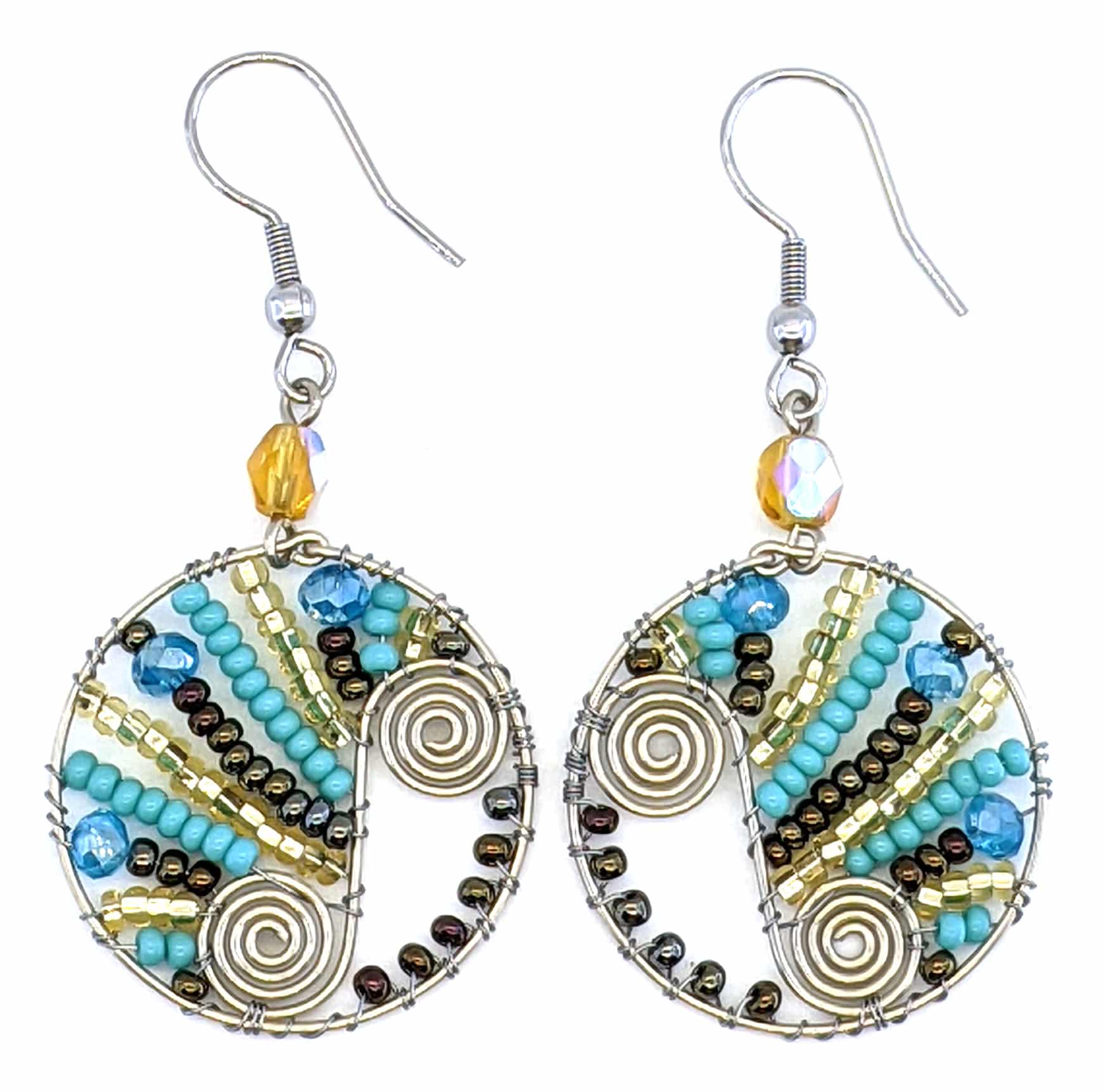 Turquoise, Bronze and Gold Aurora Beaded Earrings
