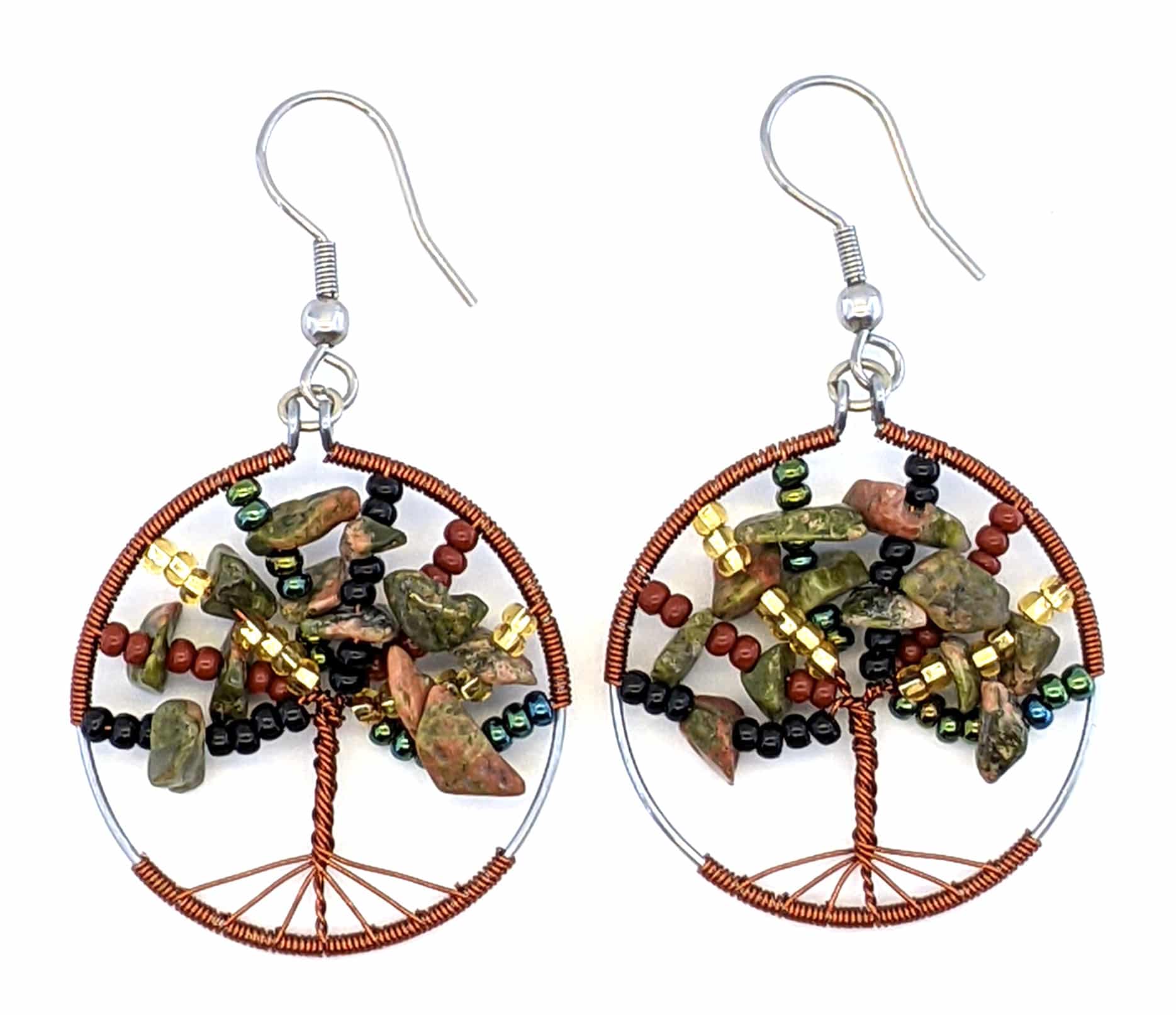 Sophisticated Autumn Tree of Life Beaded Earrings 