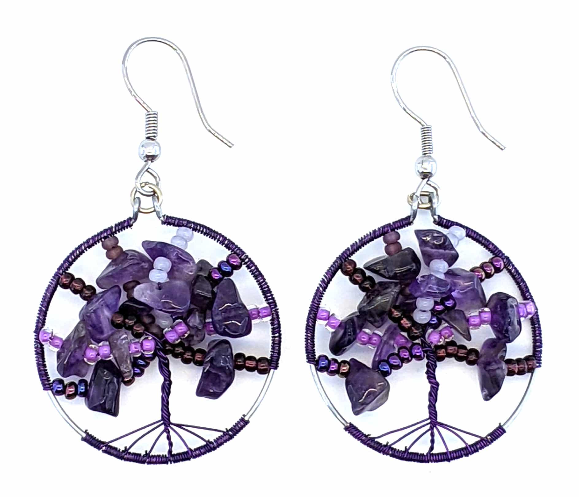 Purples Tree of Life Beaded Earrings