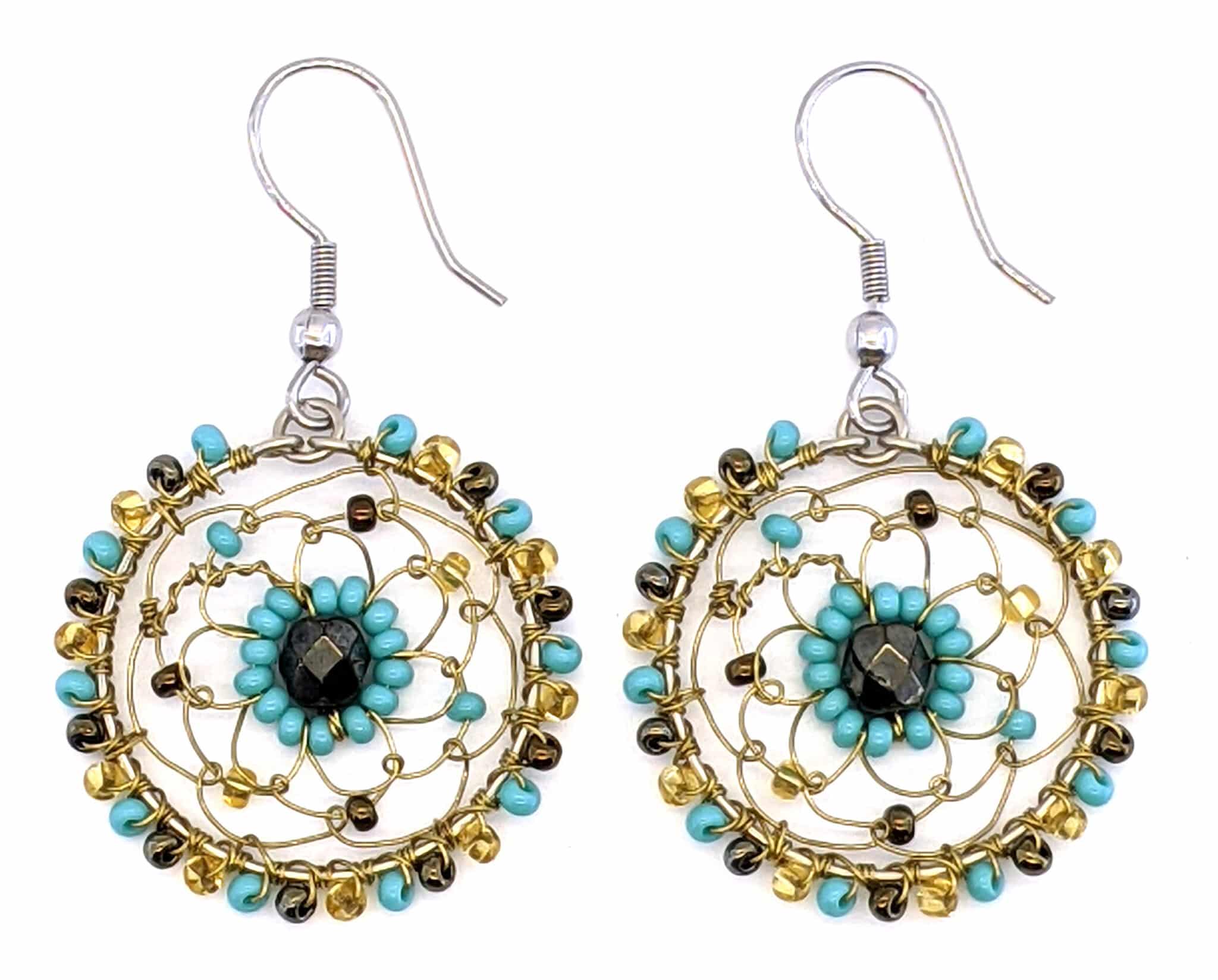 Turquoise, Bronze and Gold Olivia Dreamcatcher Beaded Earrings