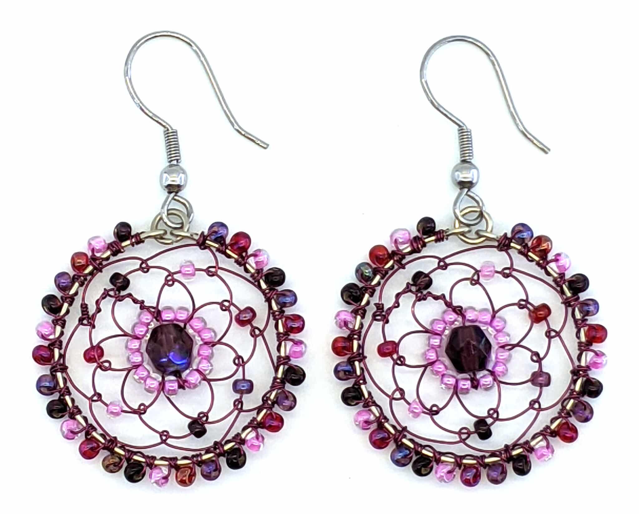 Purples with Pink Olivia Dreamcatcher Beaded Earrings