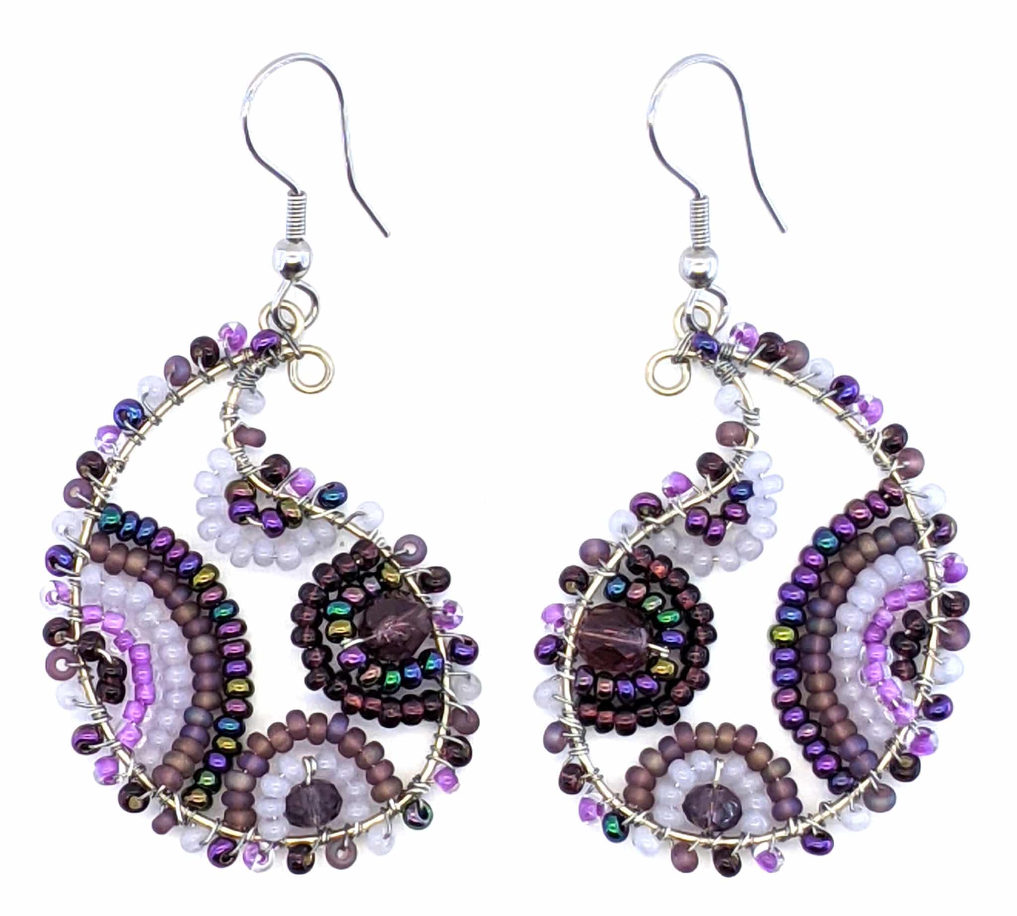 Purples Paisley Beaded Earrings