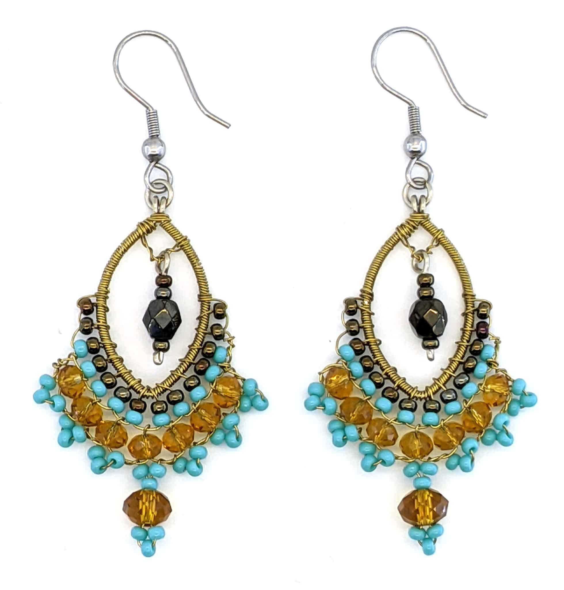 Turquoise, Bronze and Gold Catarina Beaded Earrings