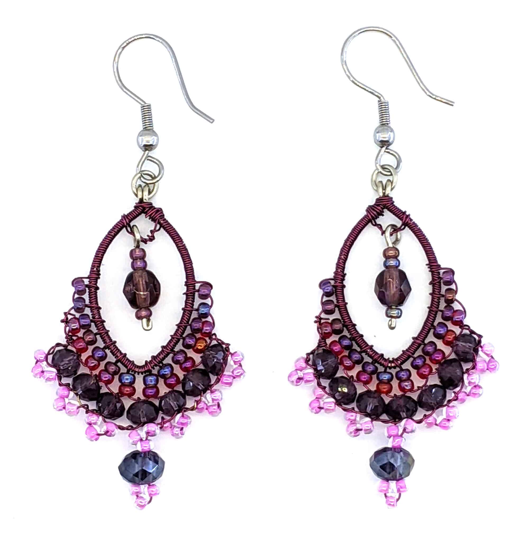 Purples and Pink Catarina Beaded Earrings