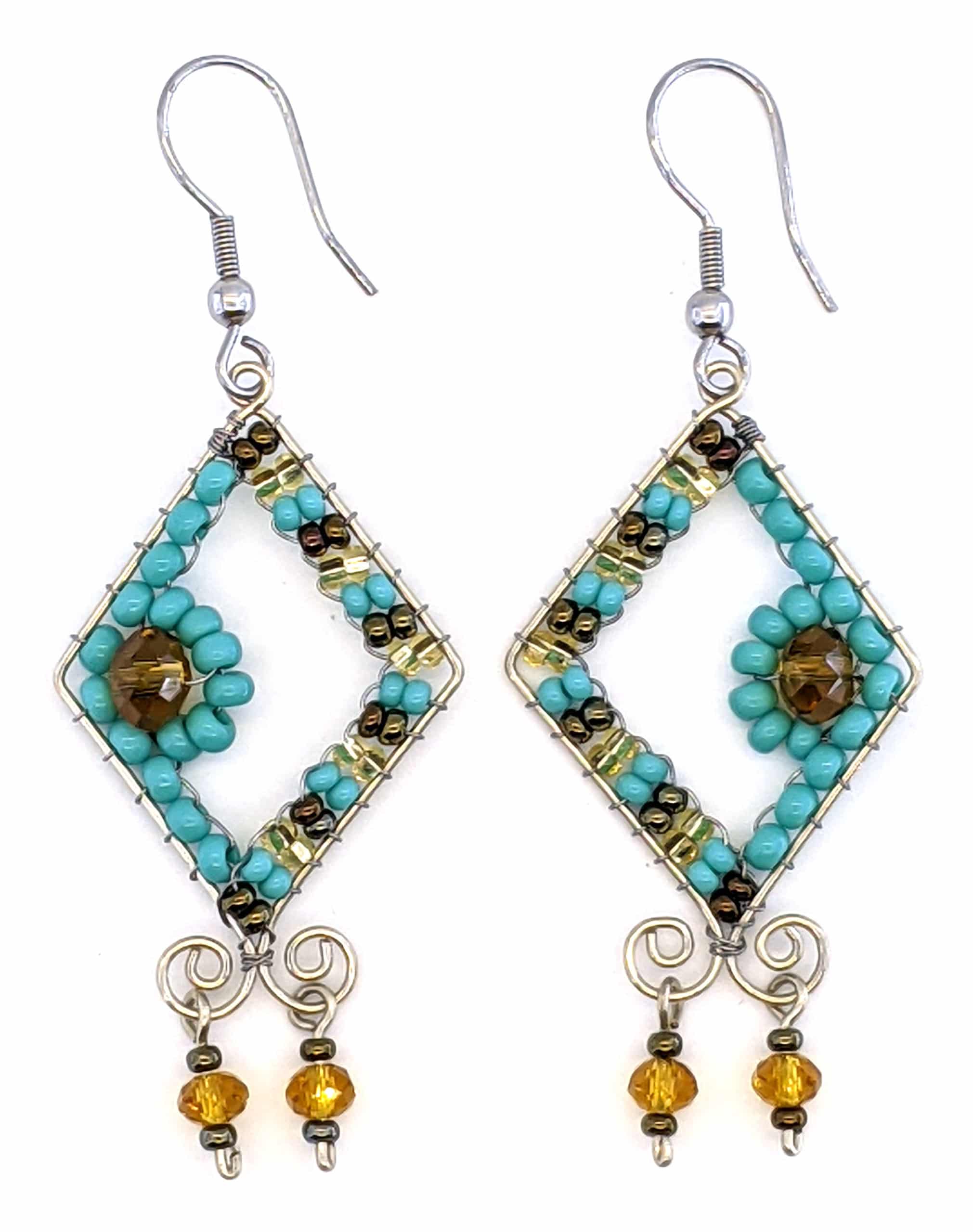 Turquoise, Bronze and Gold Serena Beaded Earrings