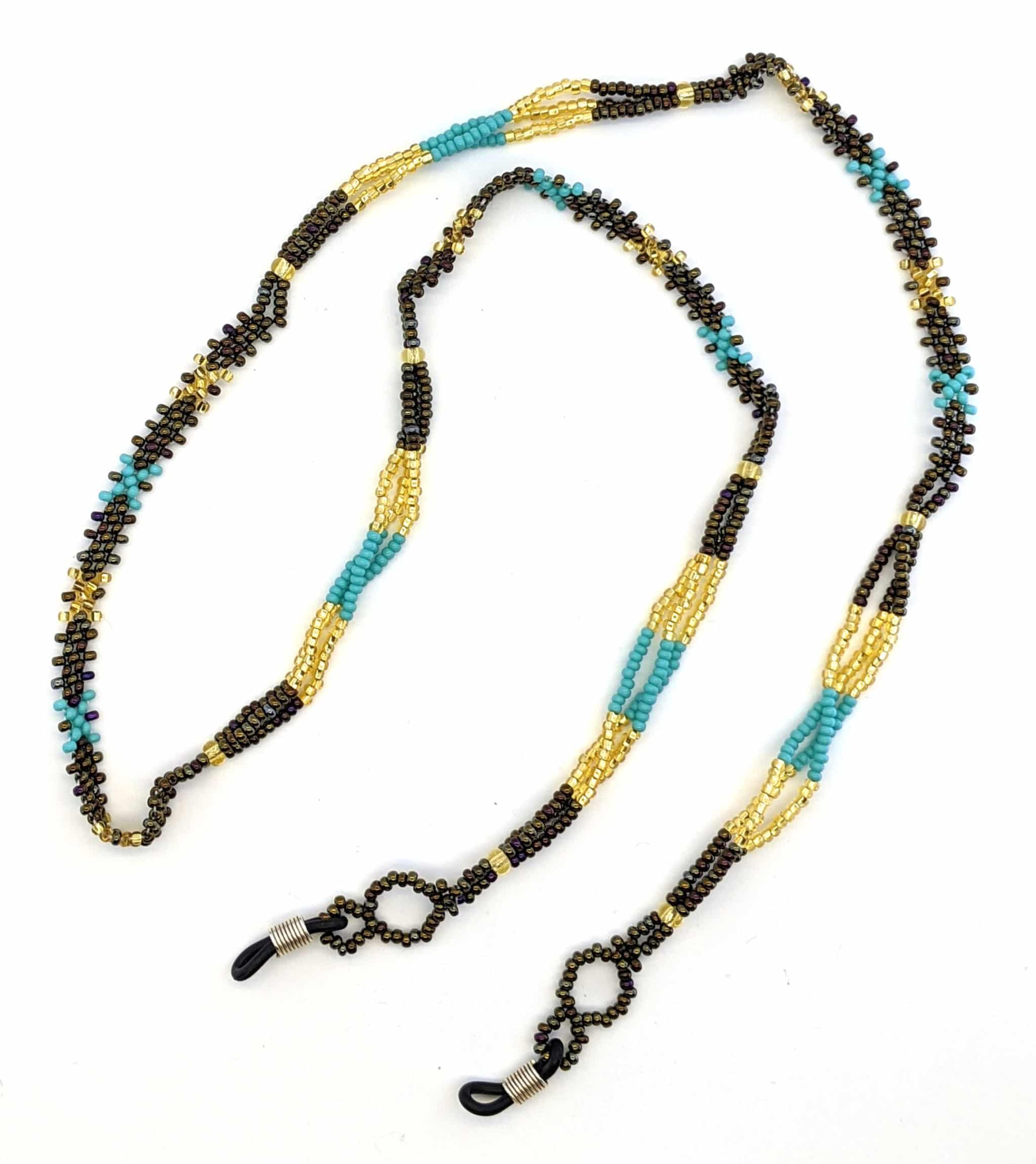 Turquoise, Bronze and Gold Beaded Glasses Holder