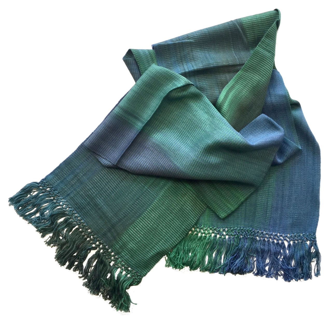 Emerald and Sapphire (Green and Blue) - Lightweight Bamboo Handwoven Scarf 8 x 68