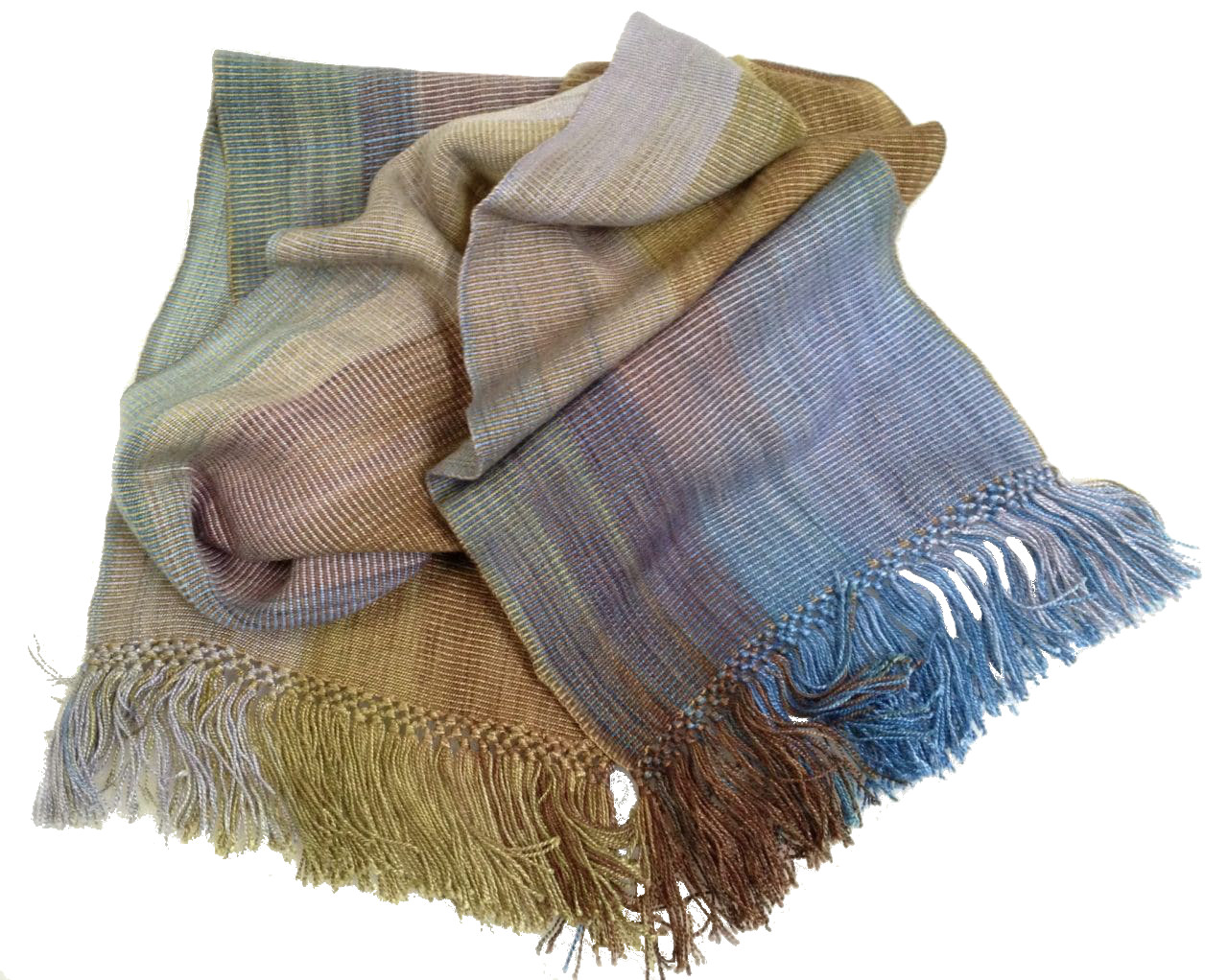 Blue, Olive, Gray, Brown - Lightweight Bamboo Handwoven Scarf 8 x 68