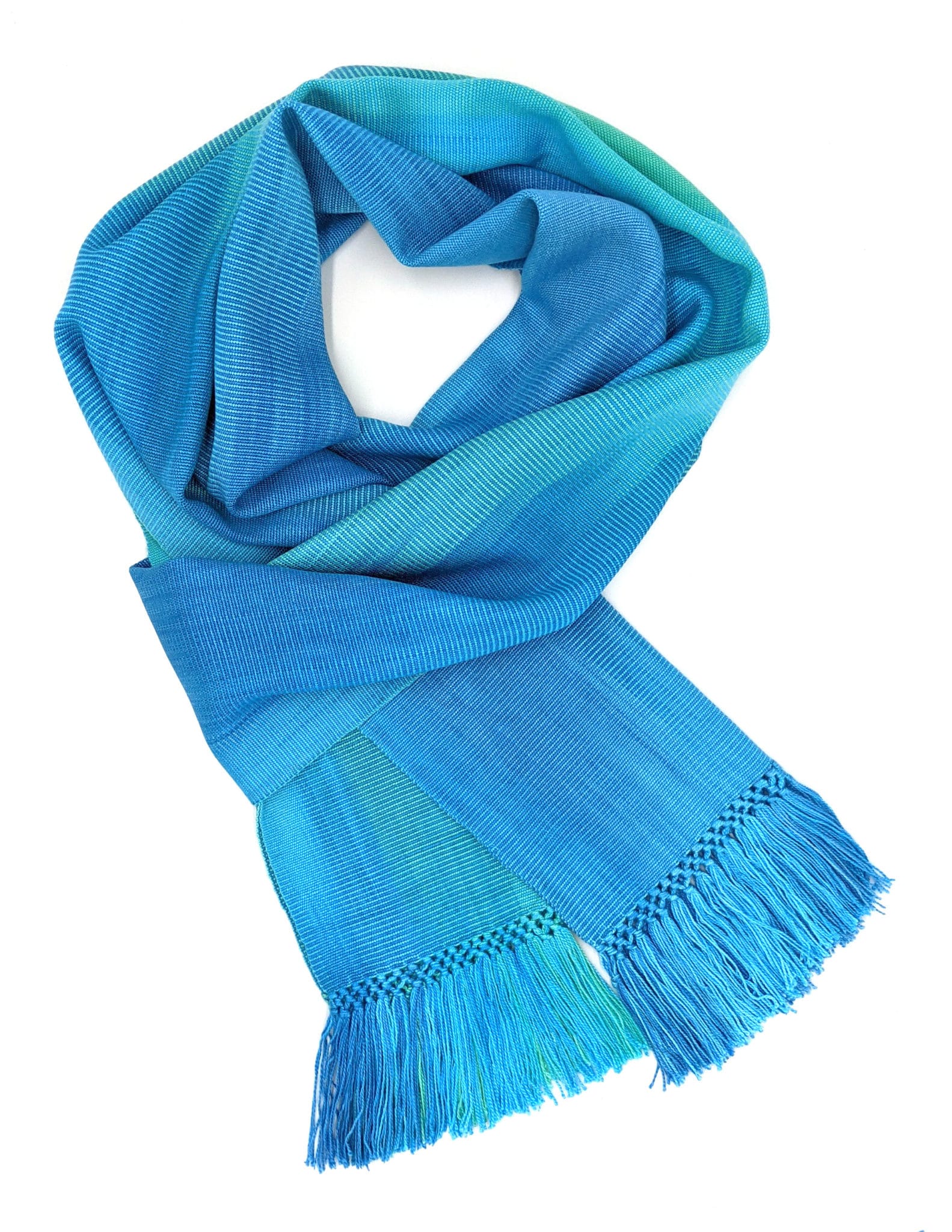 Turquoise, Celestial Blues - Lightweight Bamboo Handwoven Scarf 8 x 68