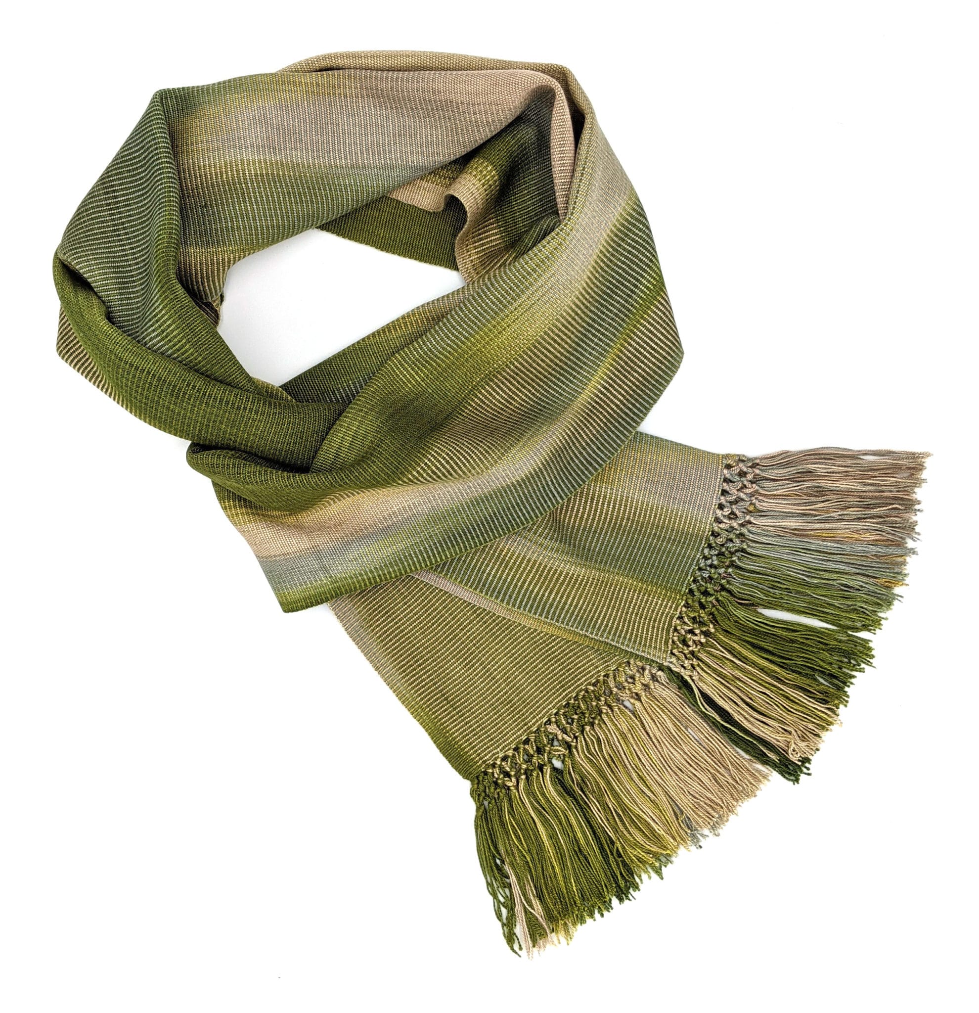Olive with Beige Lightweight Bamboo Handwoven Scarf 8 x 68