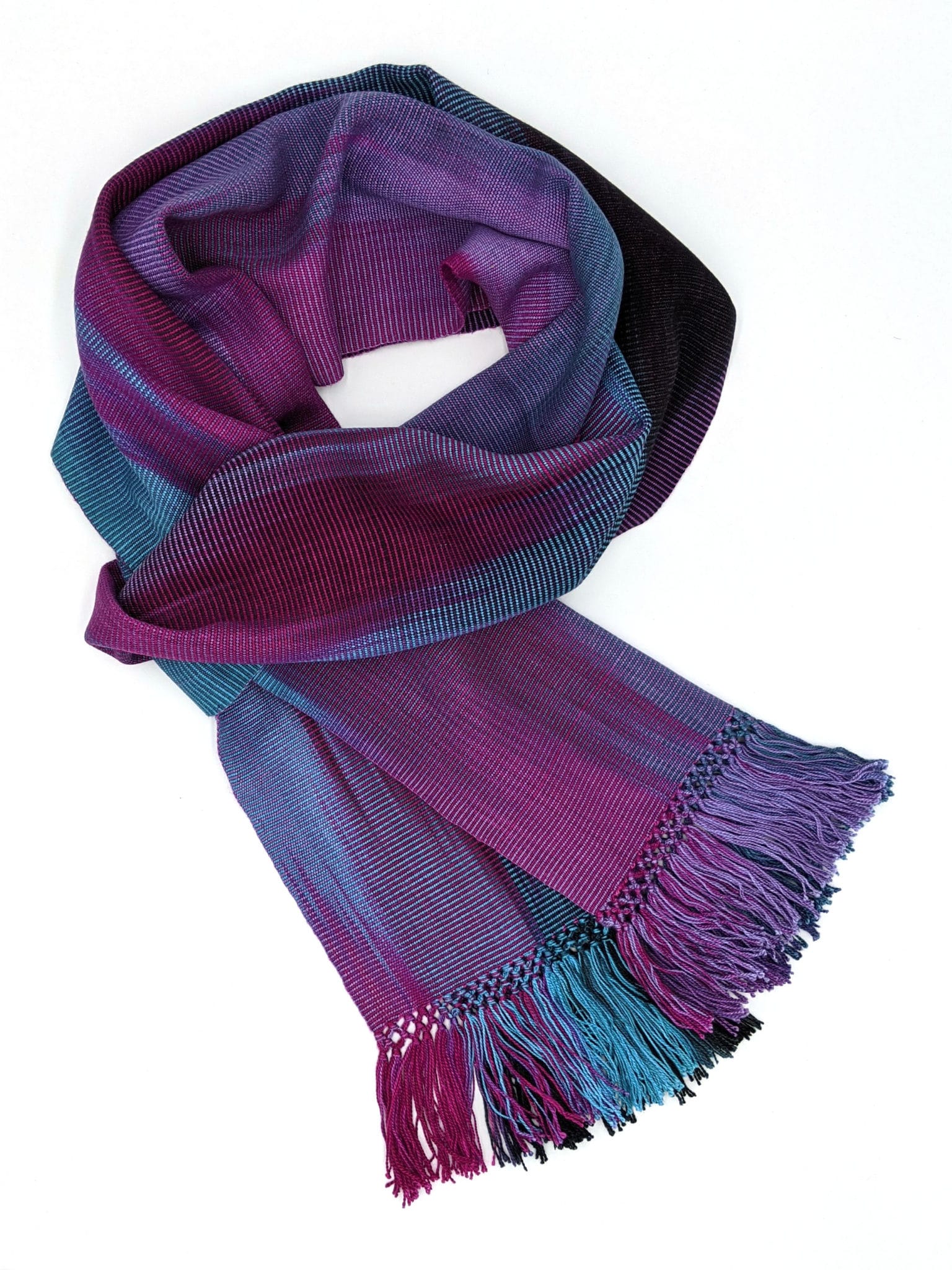 Magenta, Blue and Black Lightweight Bamboo Handwoven Scarf 8 x 68