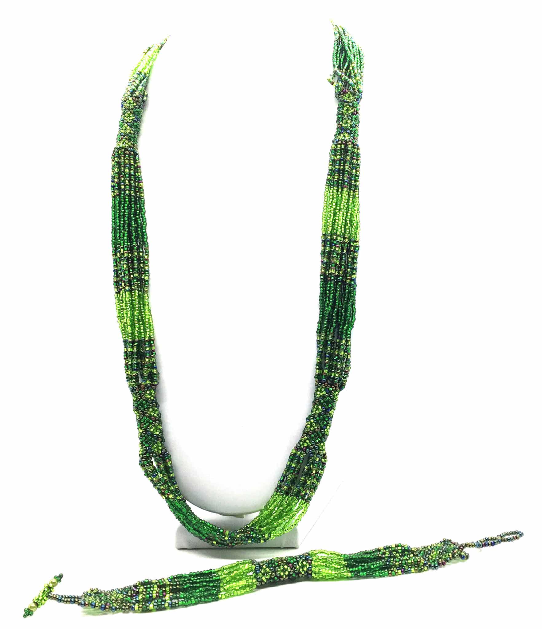 Greens Carolina Long Beaded Necklace and Bracelet Set