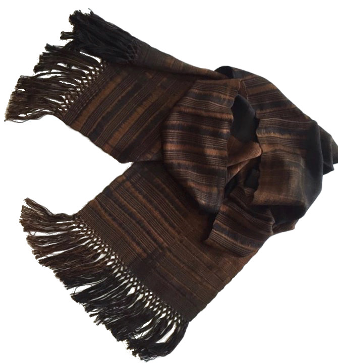 Browns and Black Lightweight Bamboo Open-Weave Handwoven Scarf 8 x 68