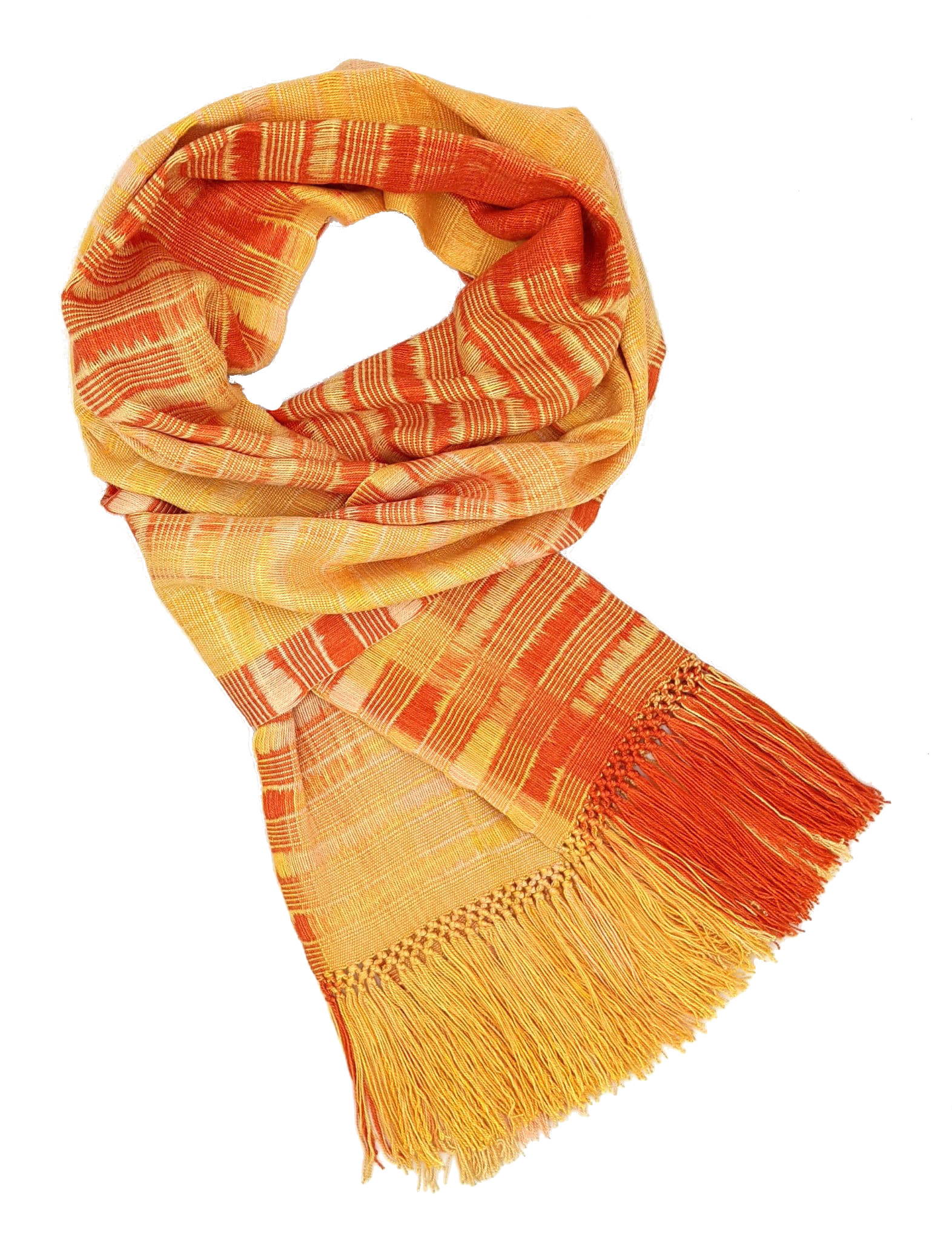 Orange, Peach, Yellow - Lightweight Bamboo Open-Weave Handwoven Scarf, 8 x 68