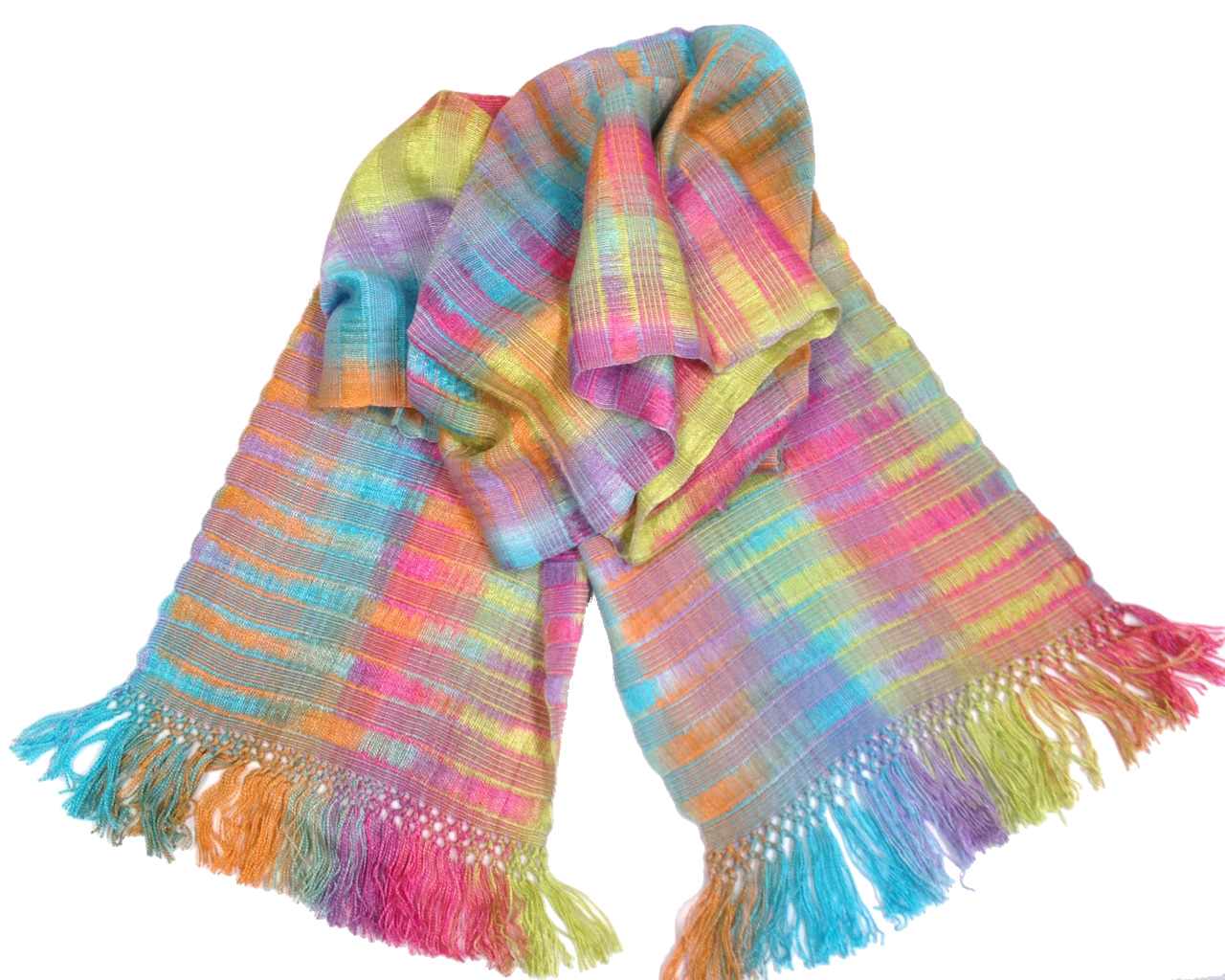 Brilliant Pastels - Lightweight Bamboo Open-Weave Handwoven Scarf 8 x 68