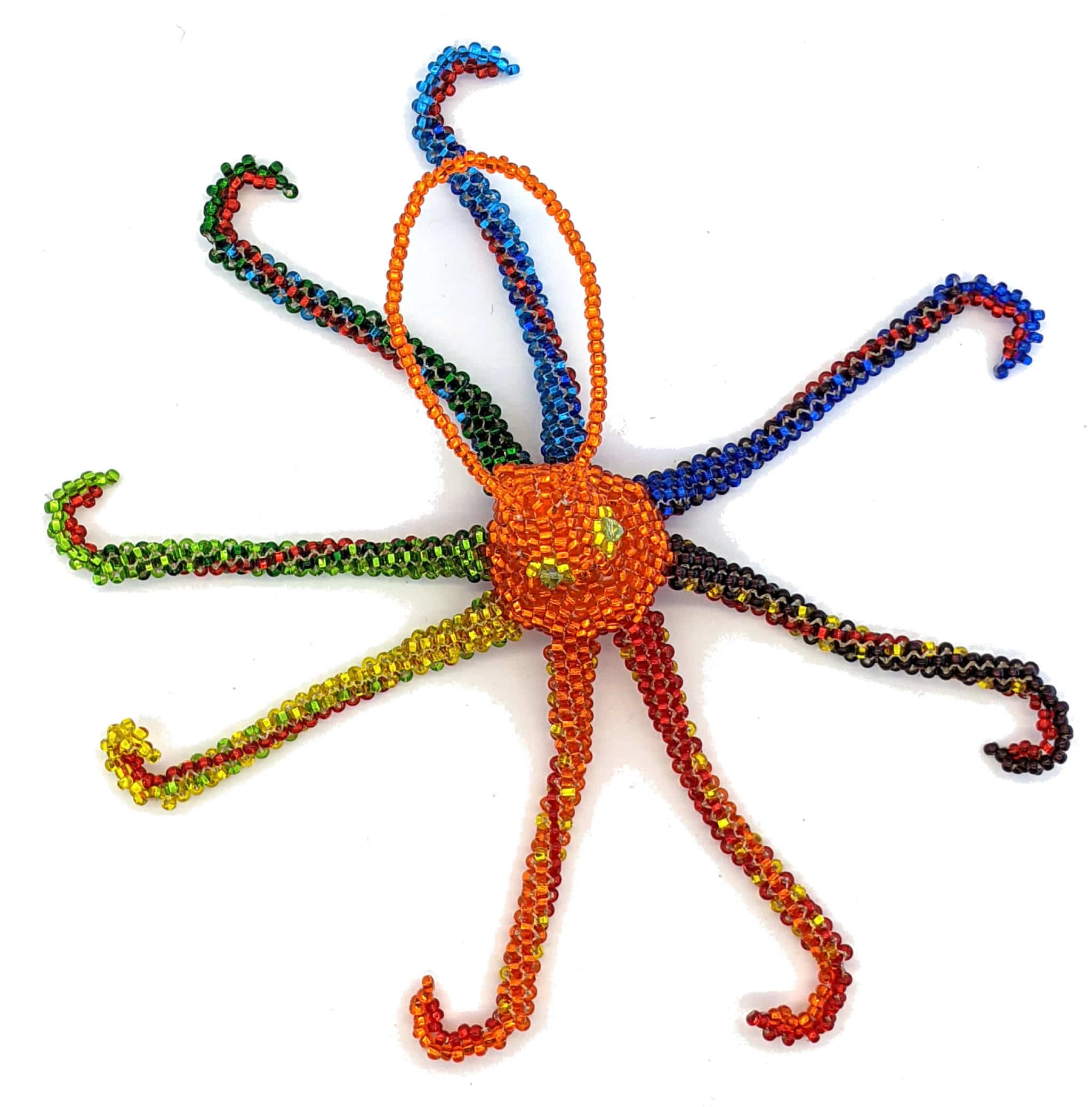 Octopus Beaded Ornament - Rainbow with Orange 