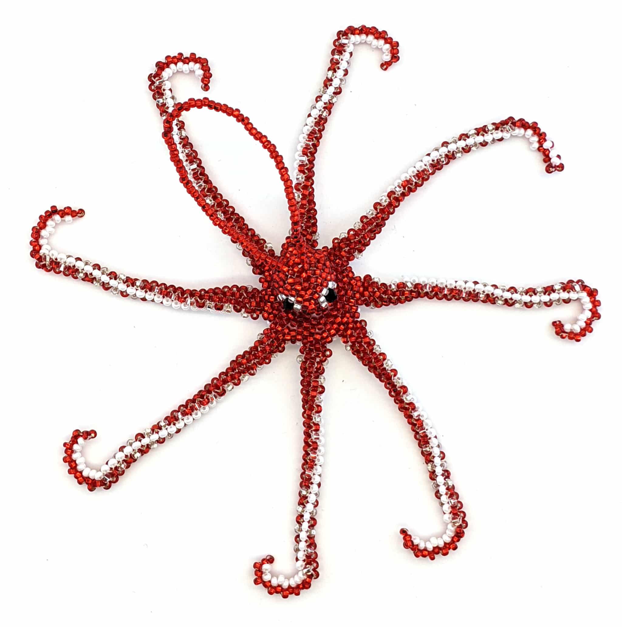 Octopus Beaded Ornament - Red
