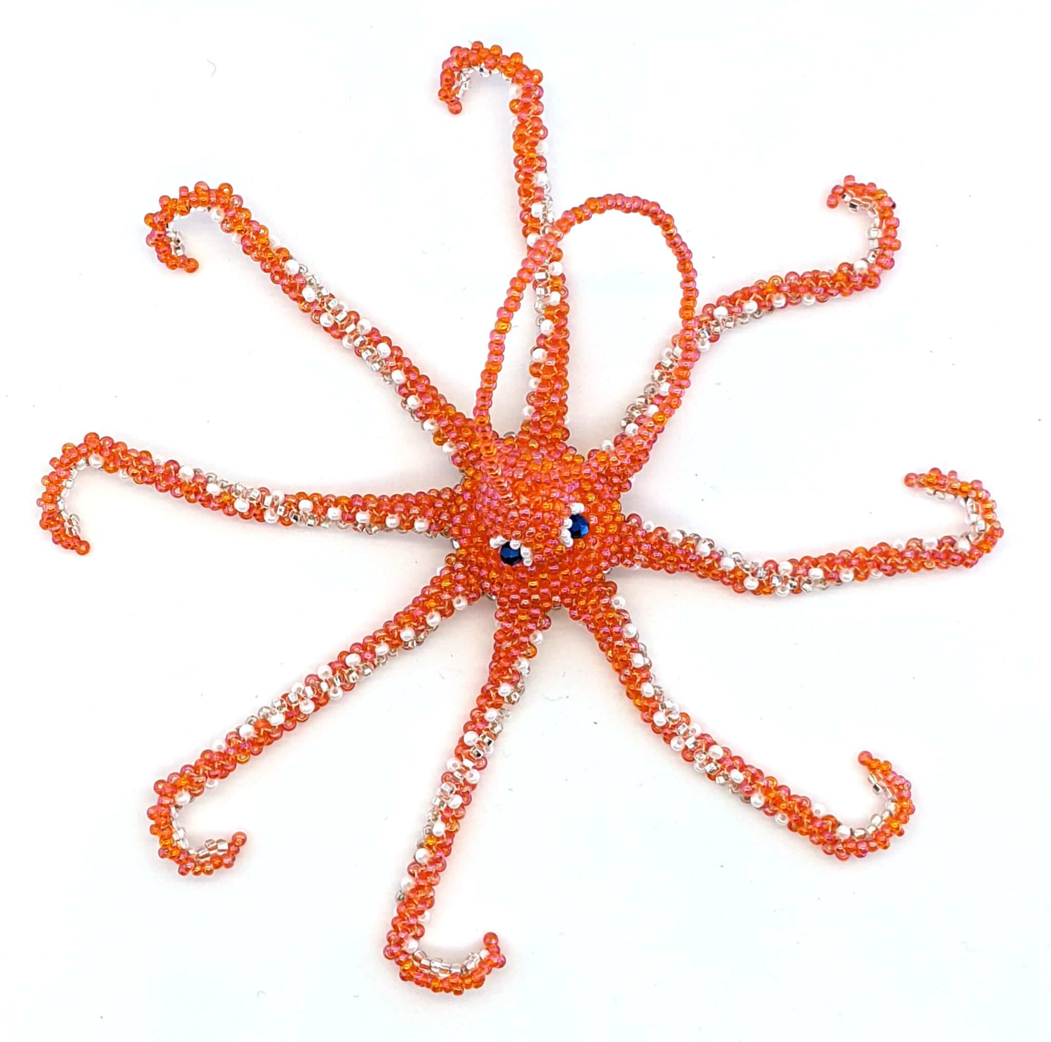 Octopus Beaded Ornament - Orange with White