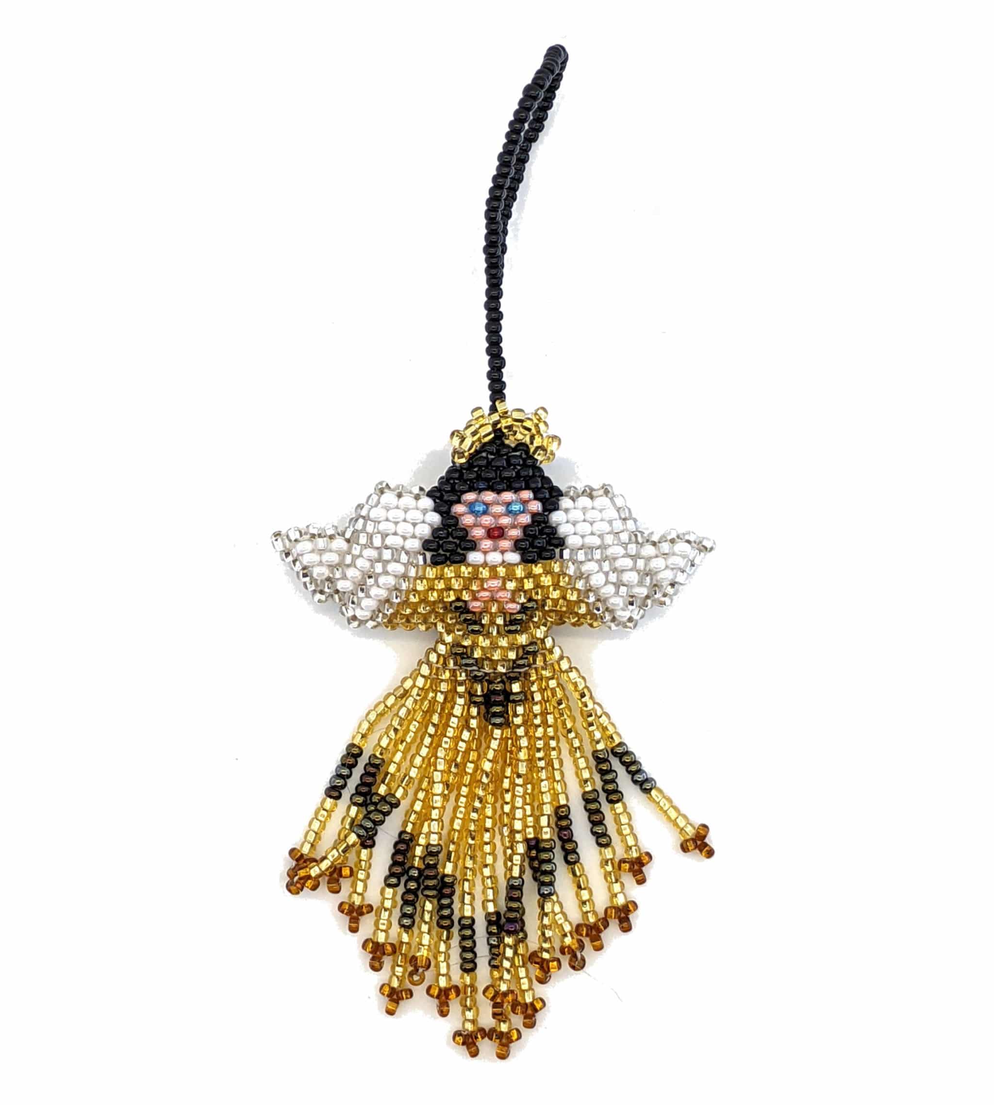 Angel Beaded Ornament - White Face - Black Hair - with Variety of Skirt Colors